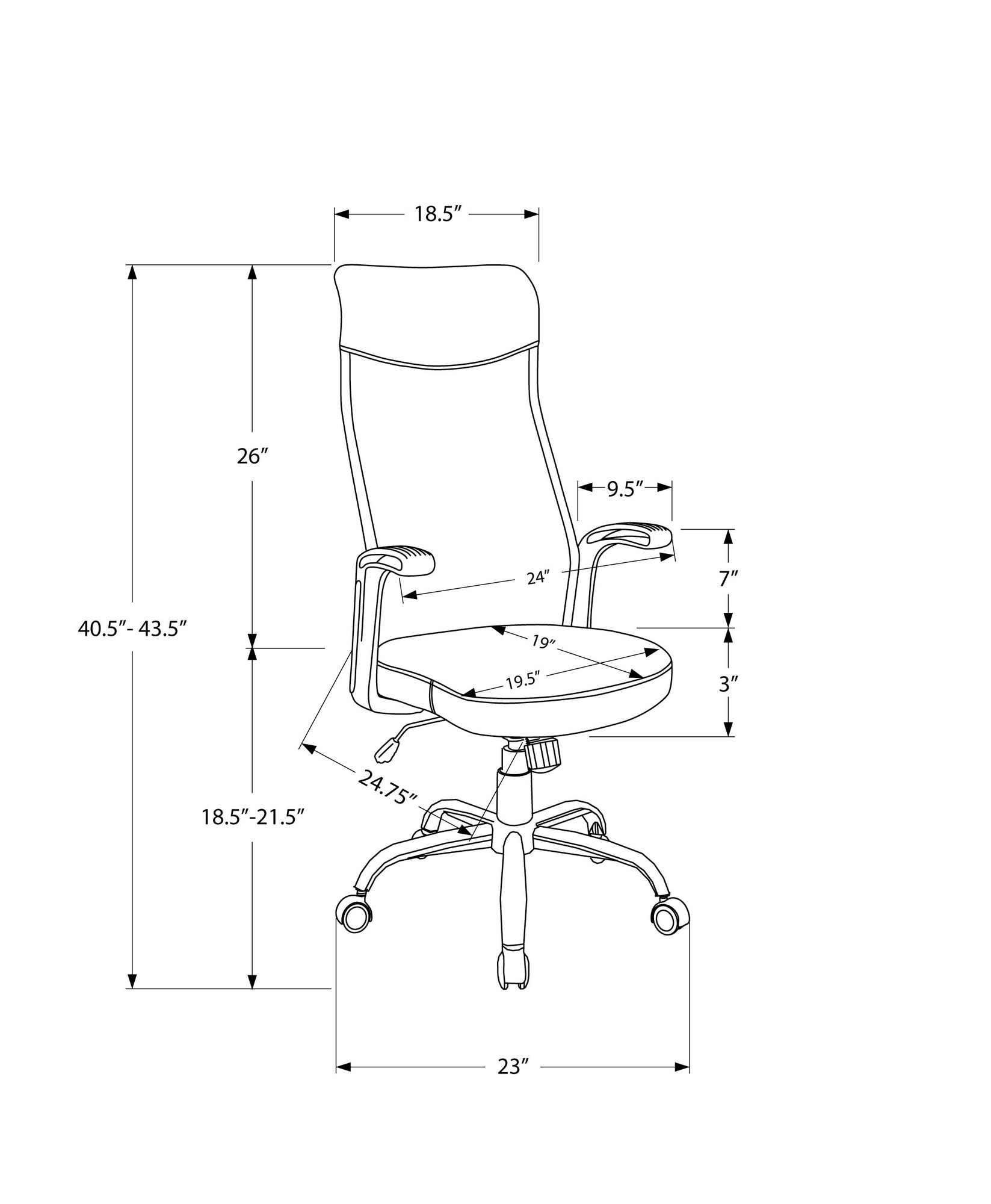 24.75" x 24" x 83.5" Black Fabric Multi Position Office Chair