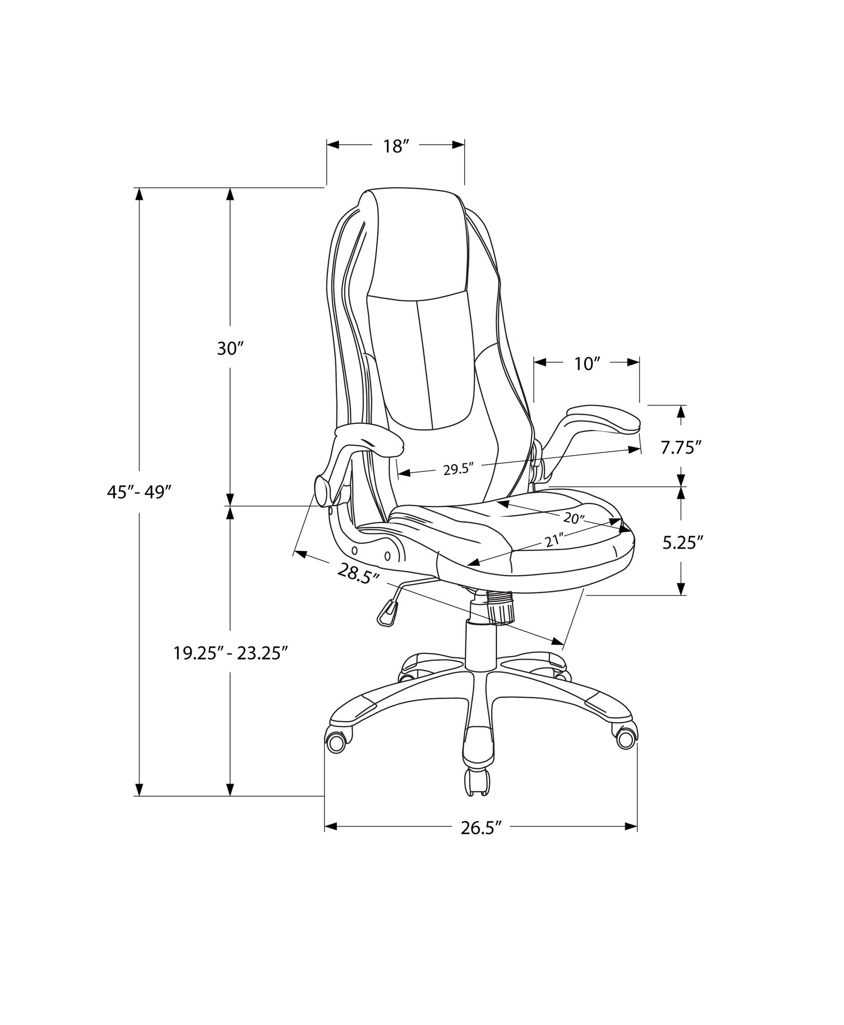 28.5" x 29.5" x 94" Black Leather-Look High Back Executive Office Chair