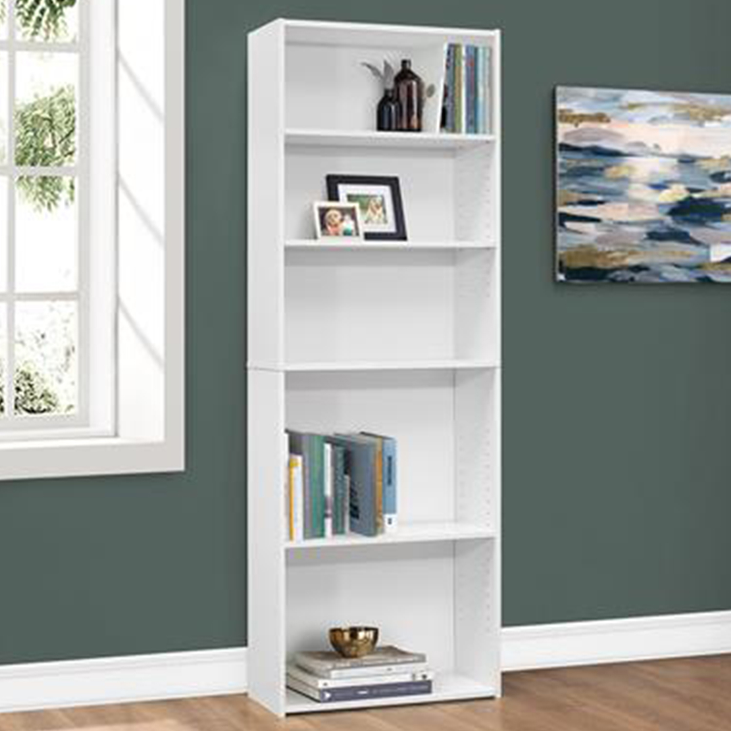 11.75" x 24.75" x 71.25" White 5 Shelves Bookcase