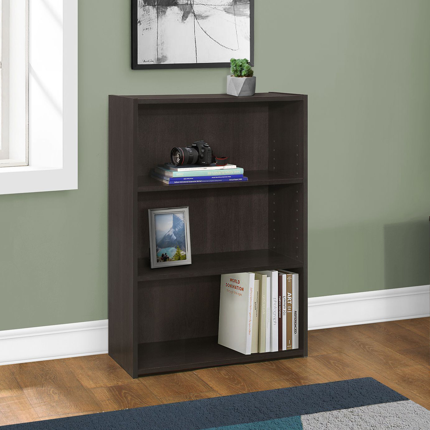 11.75" x 24.75" x 35.5" Cappuccino 3 Shelves Bookcase