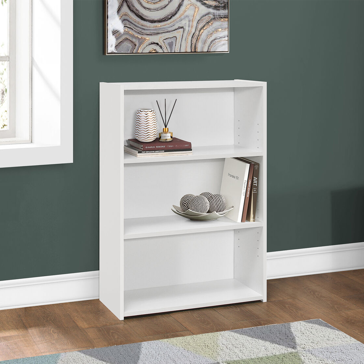 11.75" x 24.75" x 35.5" White 3 Shelves Bookcase