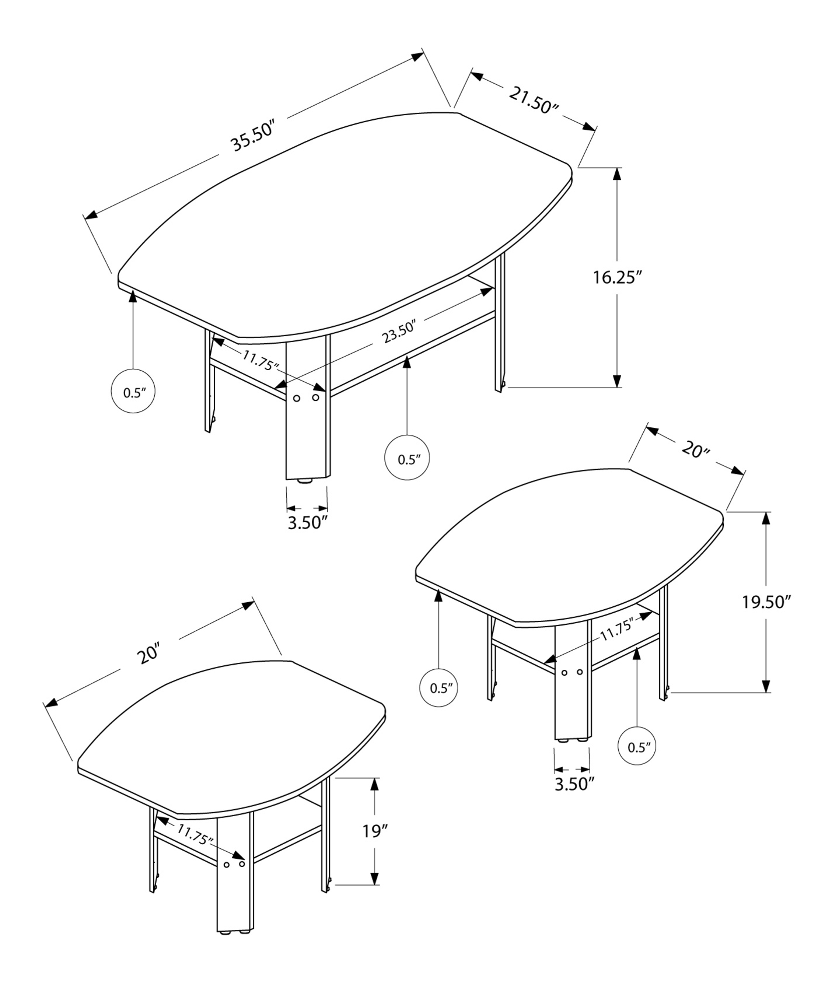 61.5" x 75.5" x 55.25" Cherry Table 3pcs Set