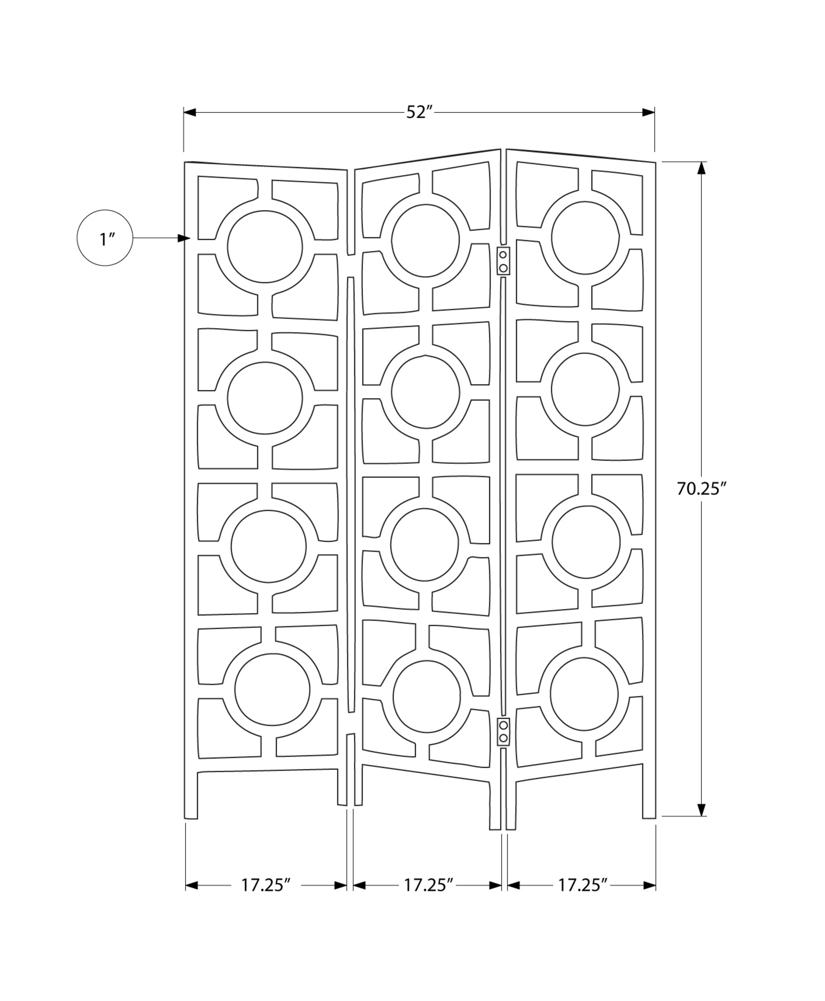 52" x 70.25" Cappuccino Circle Design 3 Panel Folding Screen