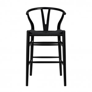 20.08" X 20.87" X 38.19" Black Solid Beech Wood Counter Stool with Black Rush Seat