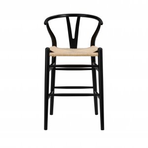 38" Black Solid Wood Counter Stool with Natural Seat