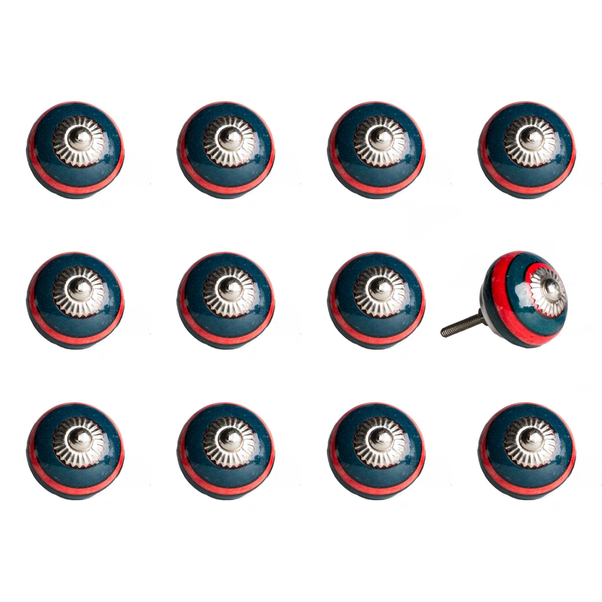 1.5"" X 1.5"" X 1.5"" Ceramic Metal Navy And Red 12 Pack Knob