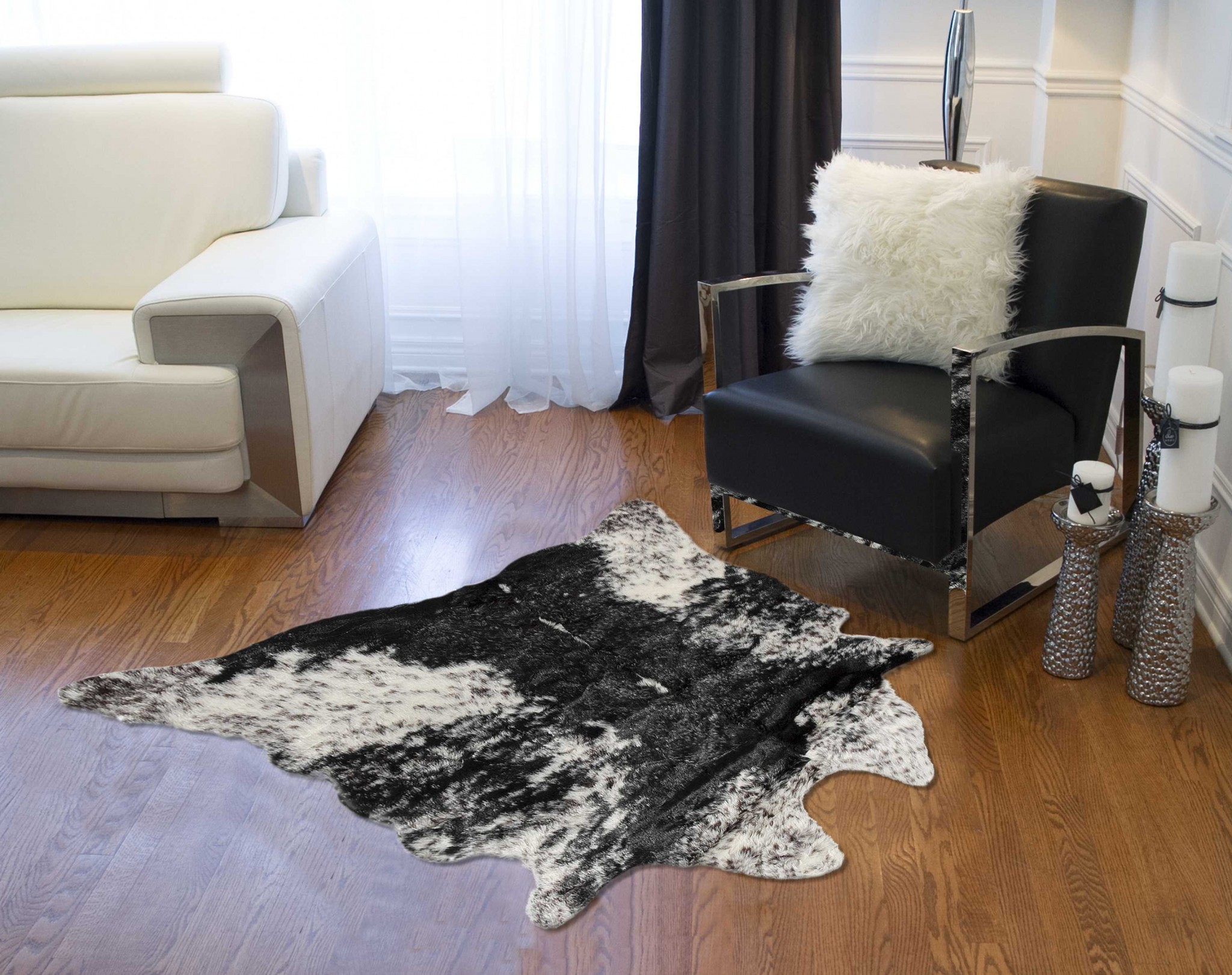 0.8" x 60" x 51" Acrylic Plush, Polyester S&P Black White Rug