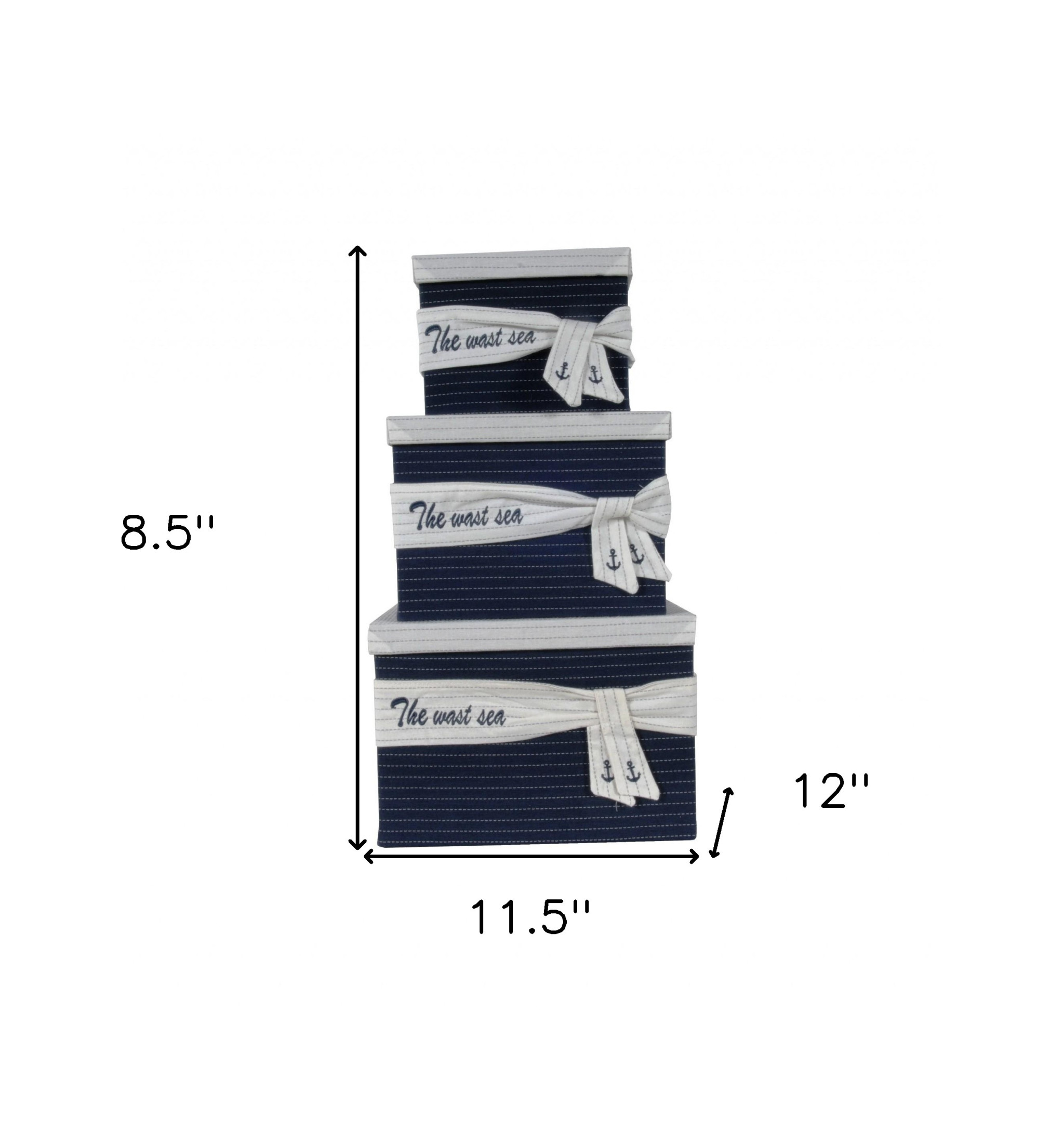 11.5" x 12" x 8.5" White, Blue, Fabric -Boxes With Cover Set of 3