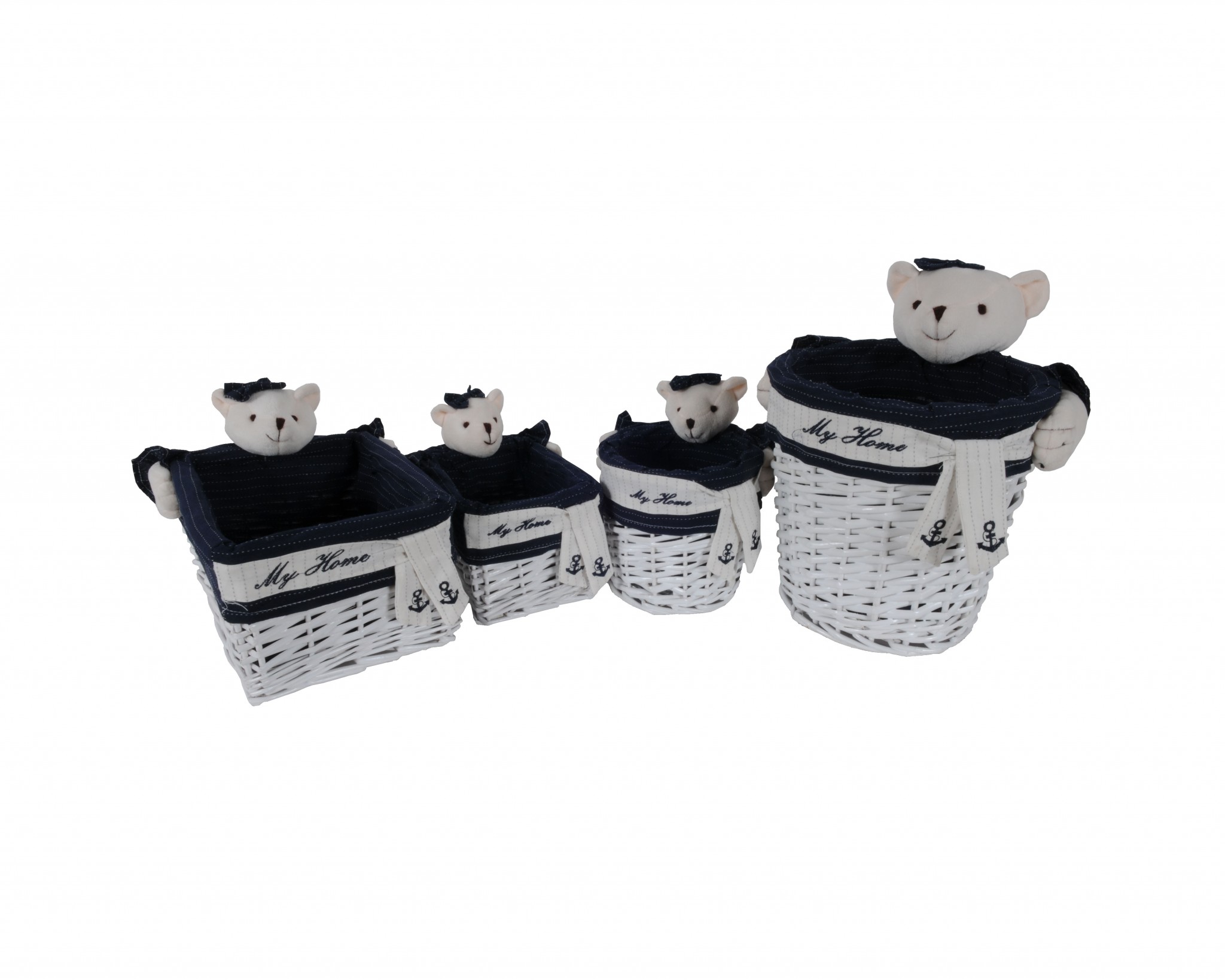 15.5" x 23.5" x 22" WhiteBlueRectangularBear Design Basket Set of 5