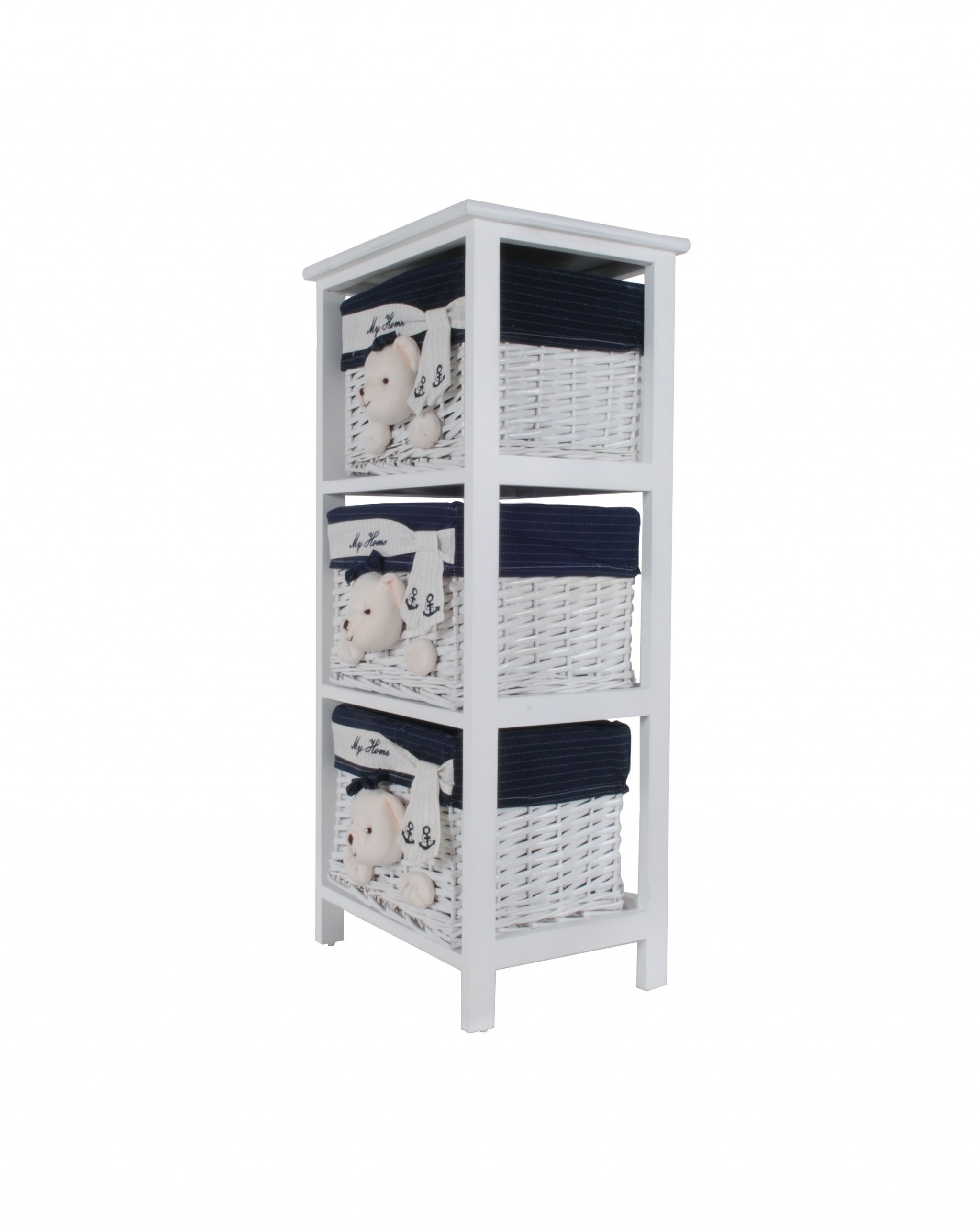 12.5" x 16" x 35.5" White, Blue - Portable 3 Drawers