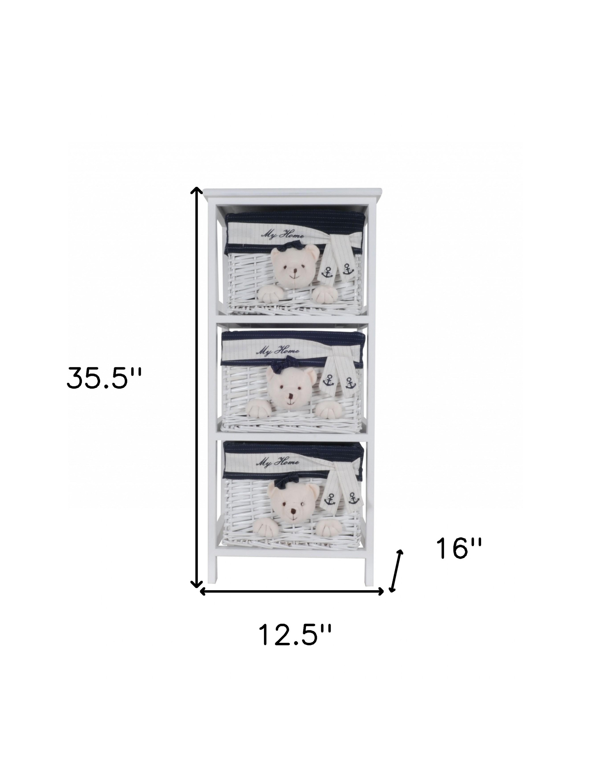 12.5" x 16" x 35.5" White, Blue - Portable 3 Drawers