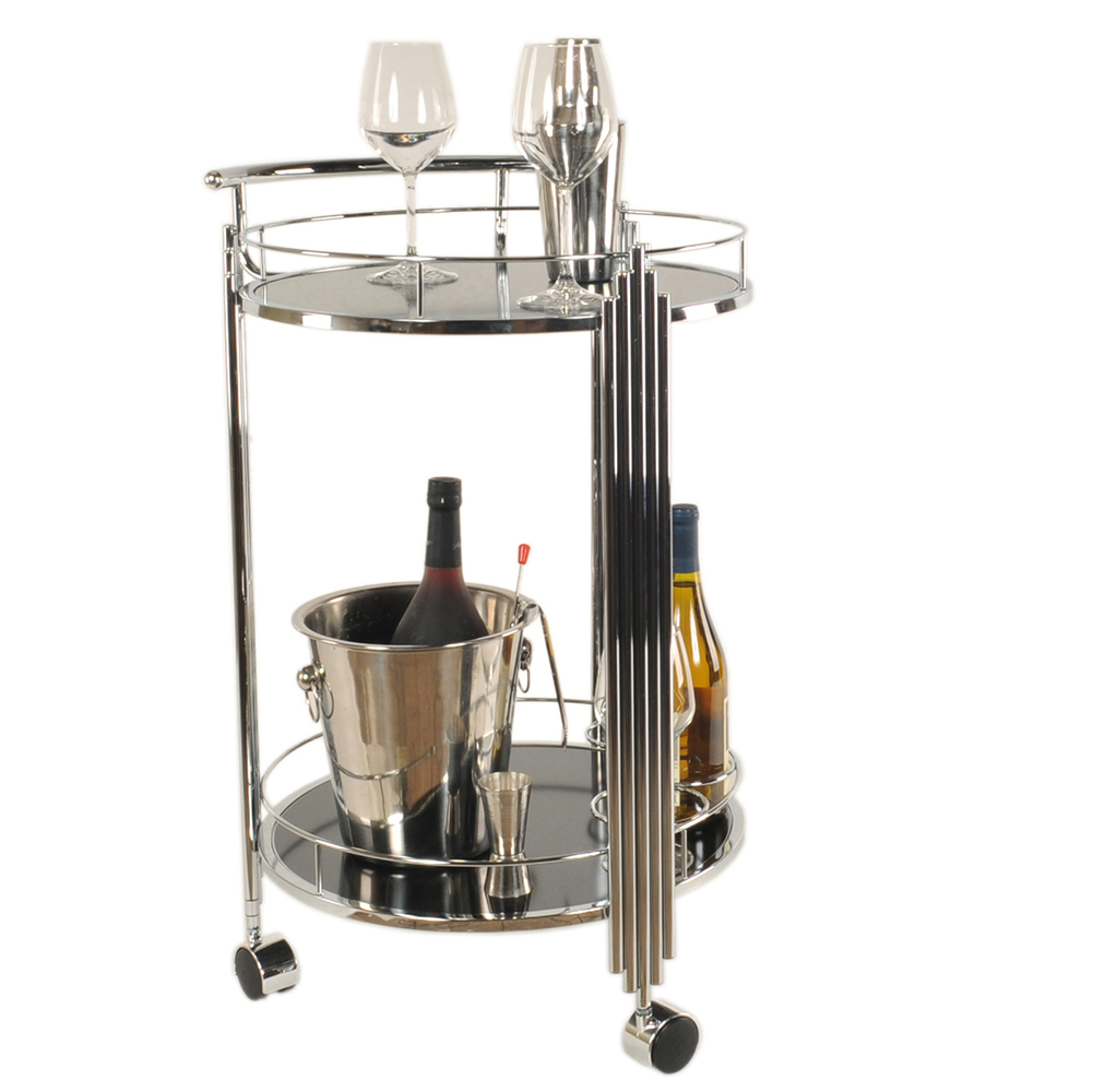 17.5" x 21" x 30" Chrome, Round, 2-Tier - Serving Trolley