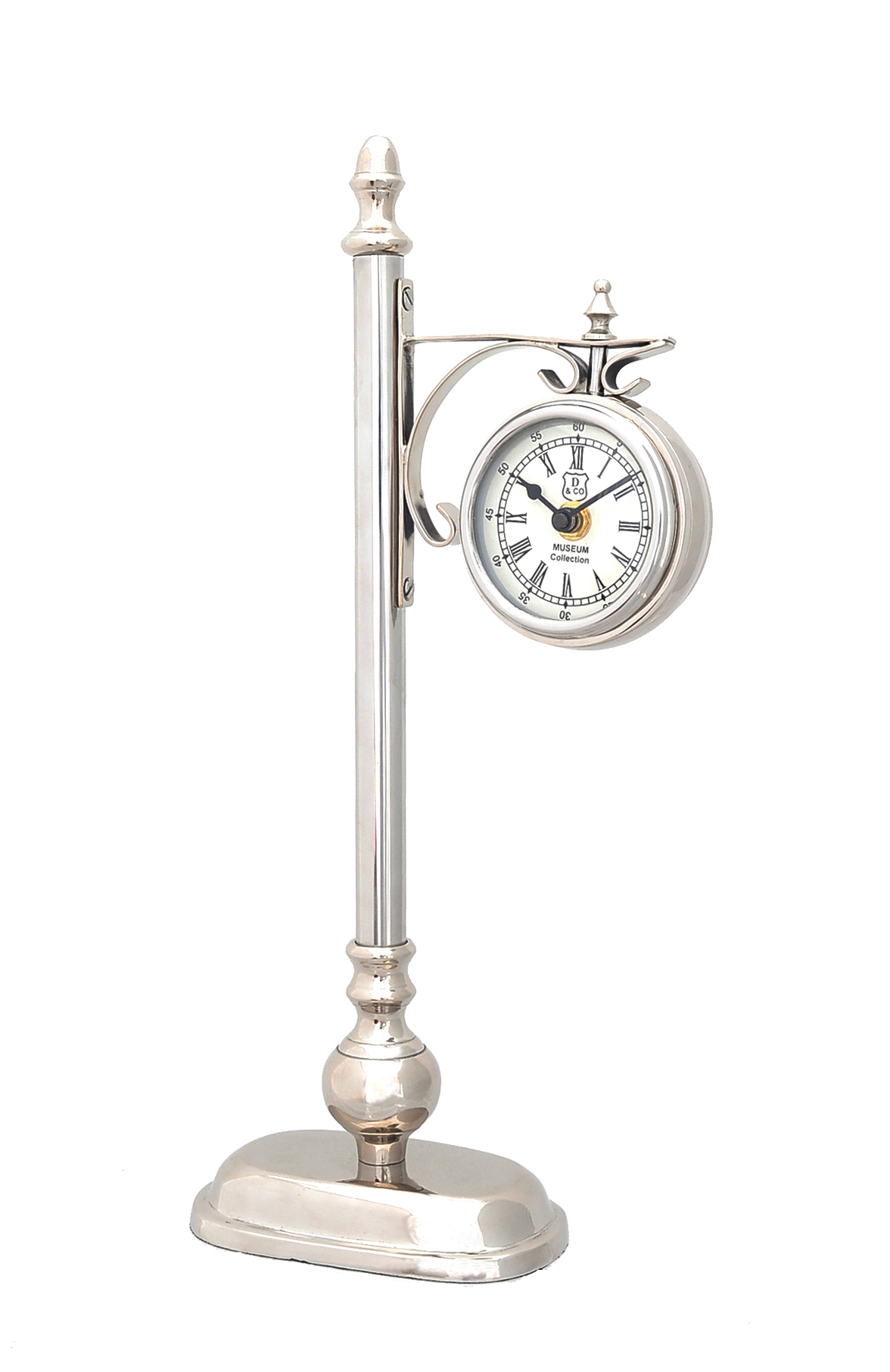 8" x 3.75" x 16.25" BrassAlum. Lamp Post Clock One Sided