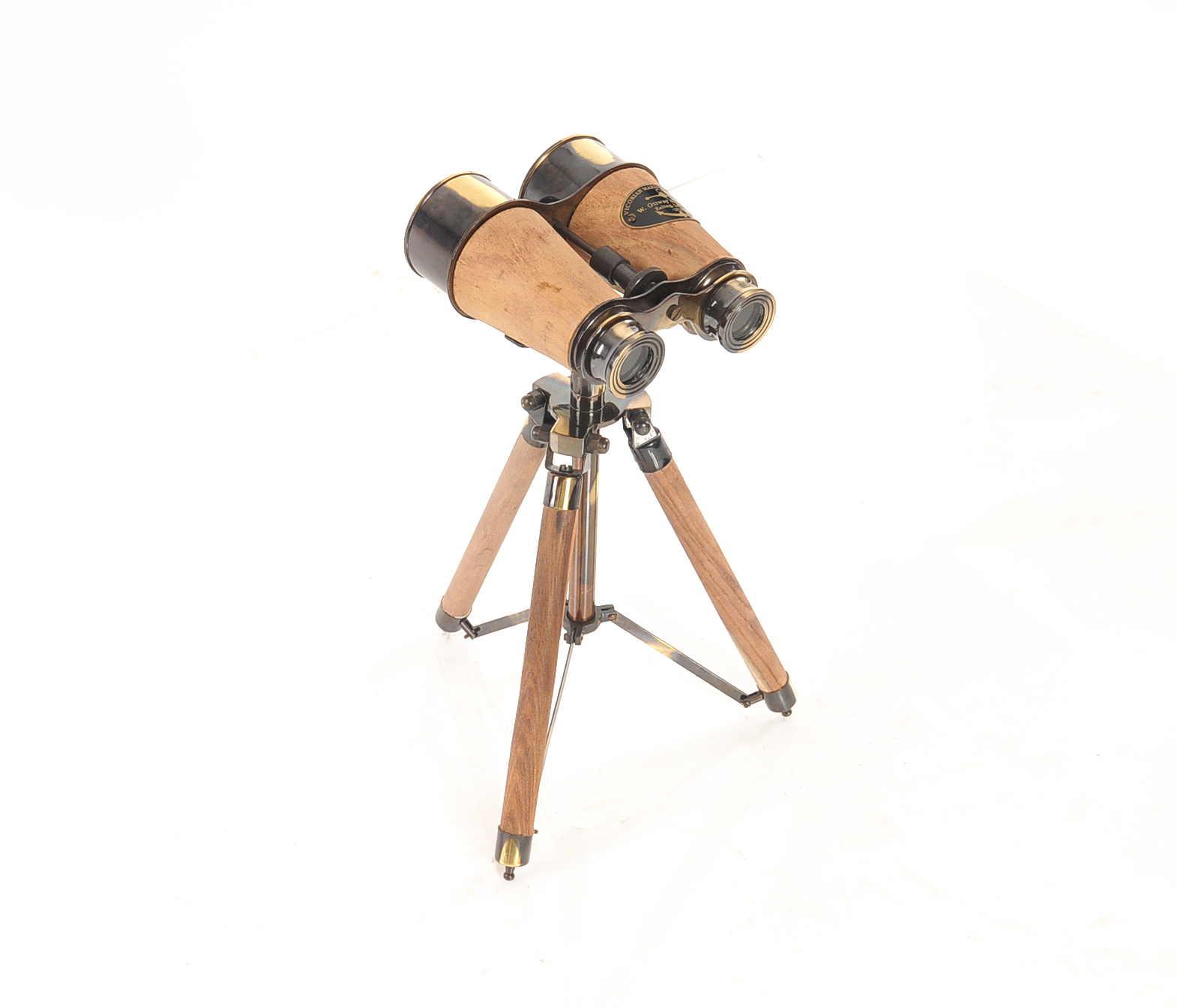 8" x 8" x 11" Wood Brass Binocular On Stand