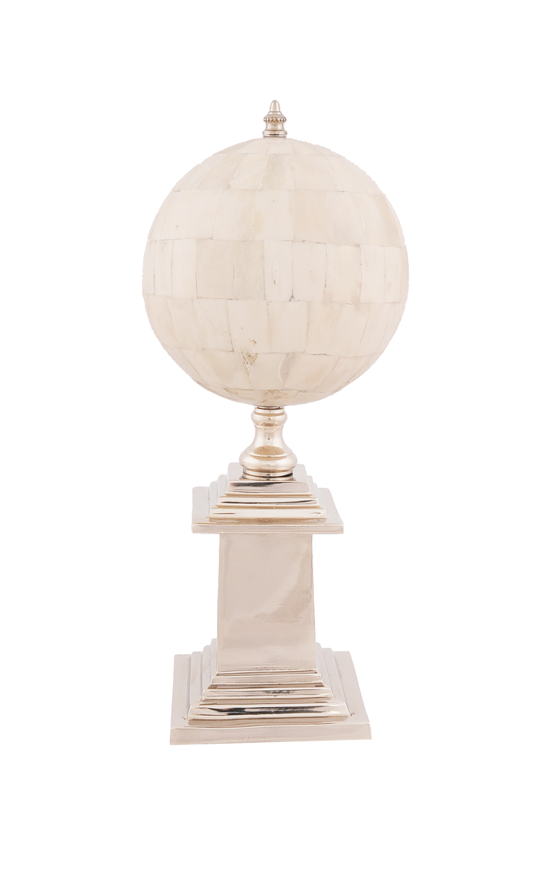 Bone Globe with Aluminum Base, 6.5" x 6.5" x 14.5"