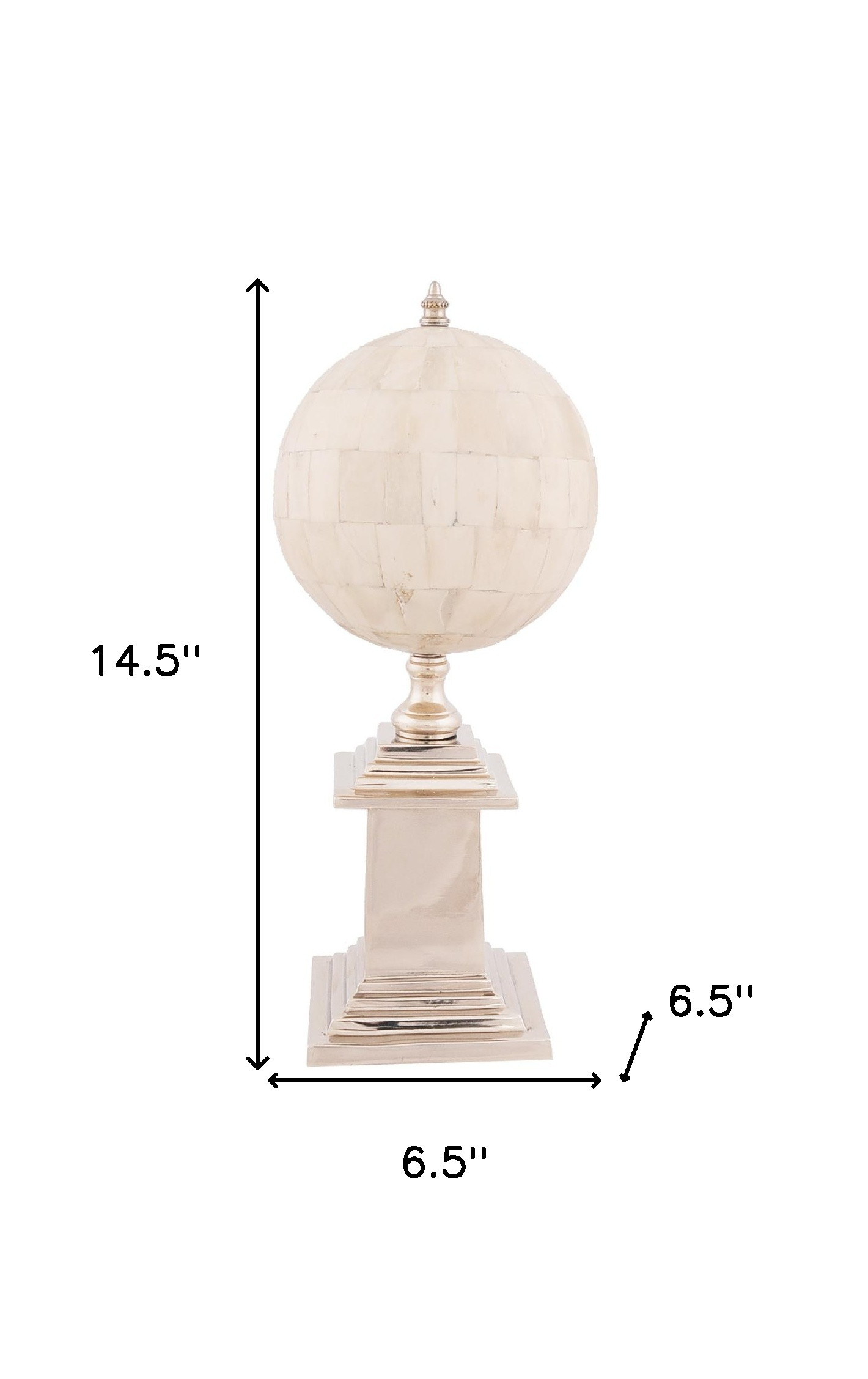 Bone Globe with Aluminum Base, 6.5" x 6.5" x 14.5"