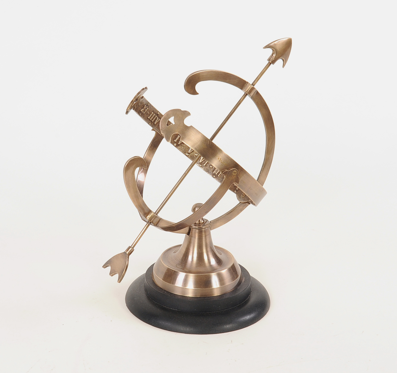 8" x 10" x 14.25" Brass Armillary On Wooden Base