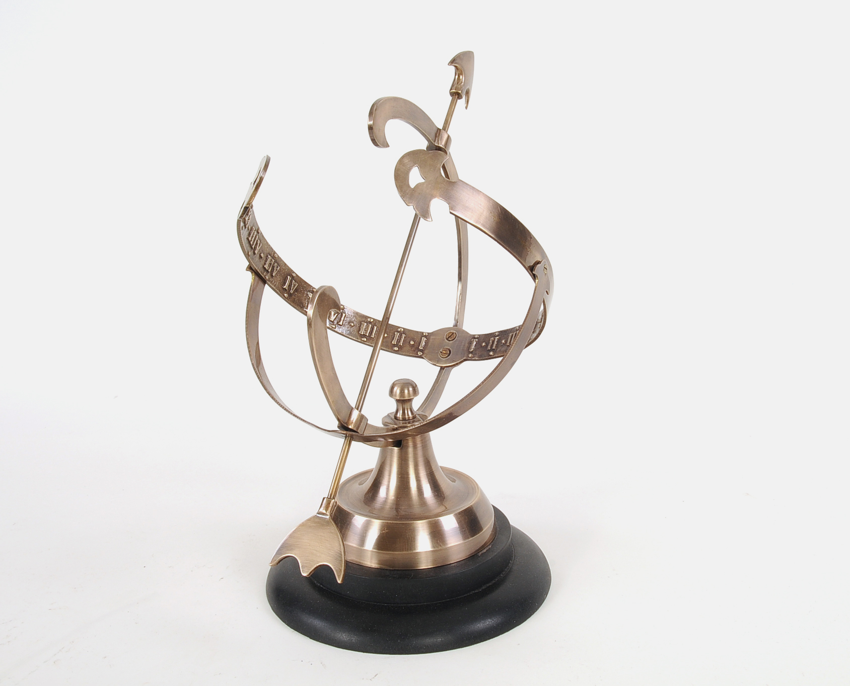 8" x 10" x 14.25" Brass Armillary On Wooden Base