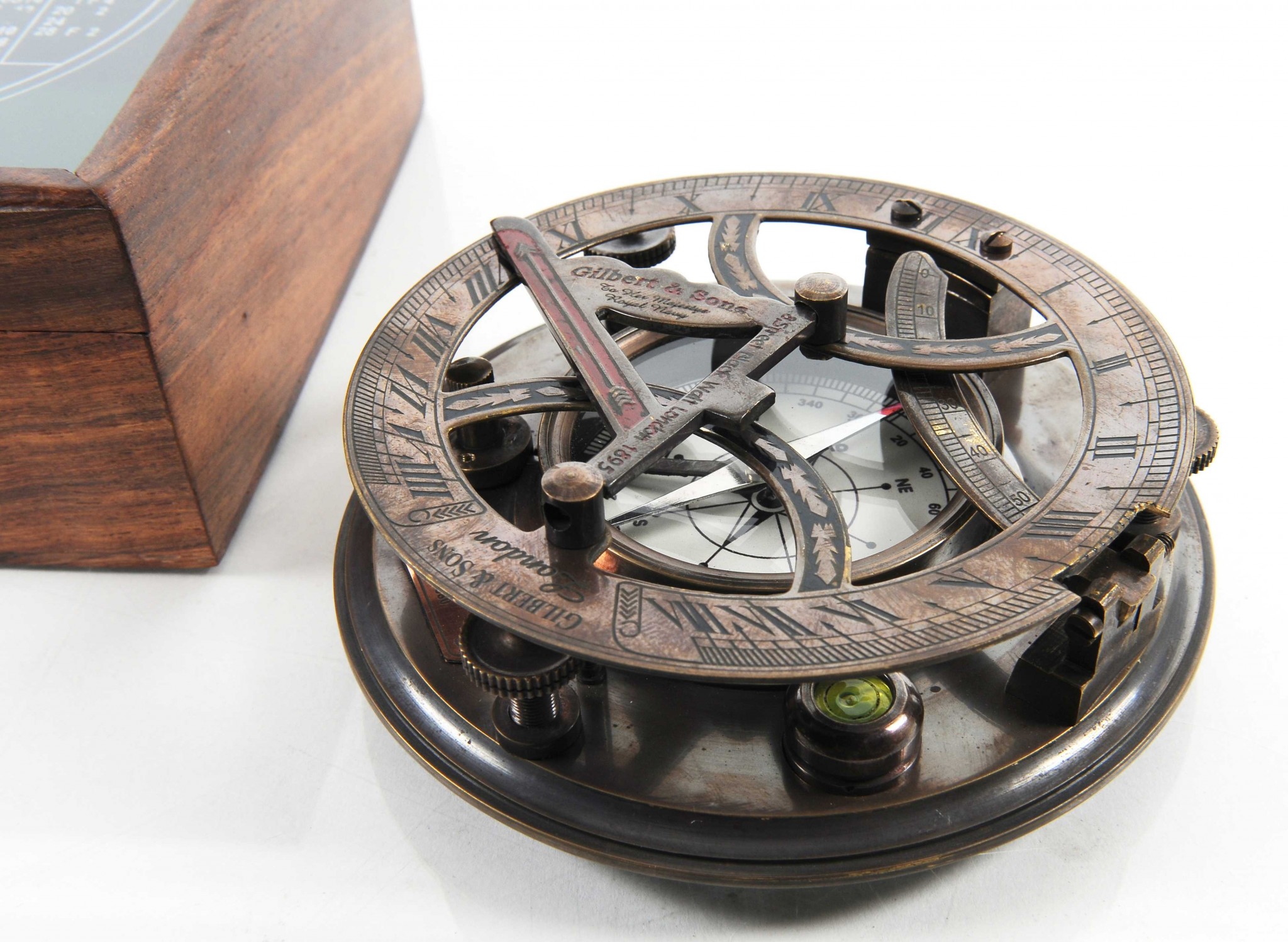 5" x 5" x 4" Sundial Compass in Wood Box - Large
