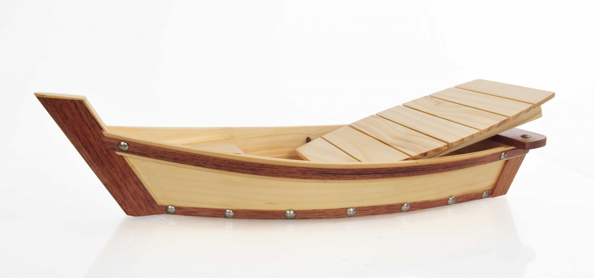 6.25" x 16.75" x 3.37" Small, Wooden, Sushi Boat - Serving Tray