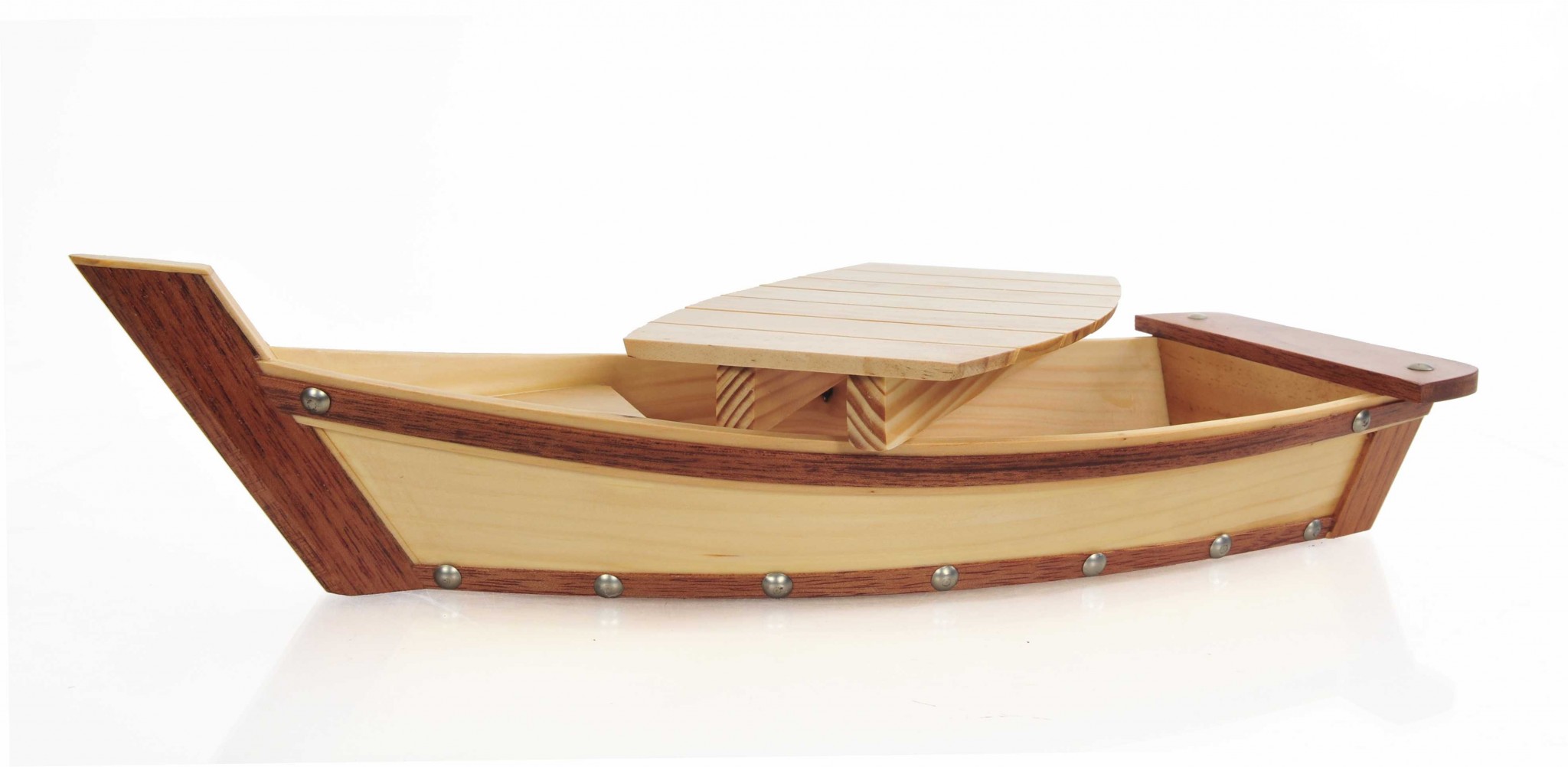 6.25" x 16.75" x 3.37" Small, Wooden, Sushi Boat - Serving Tray