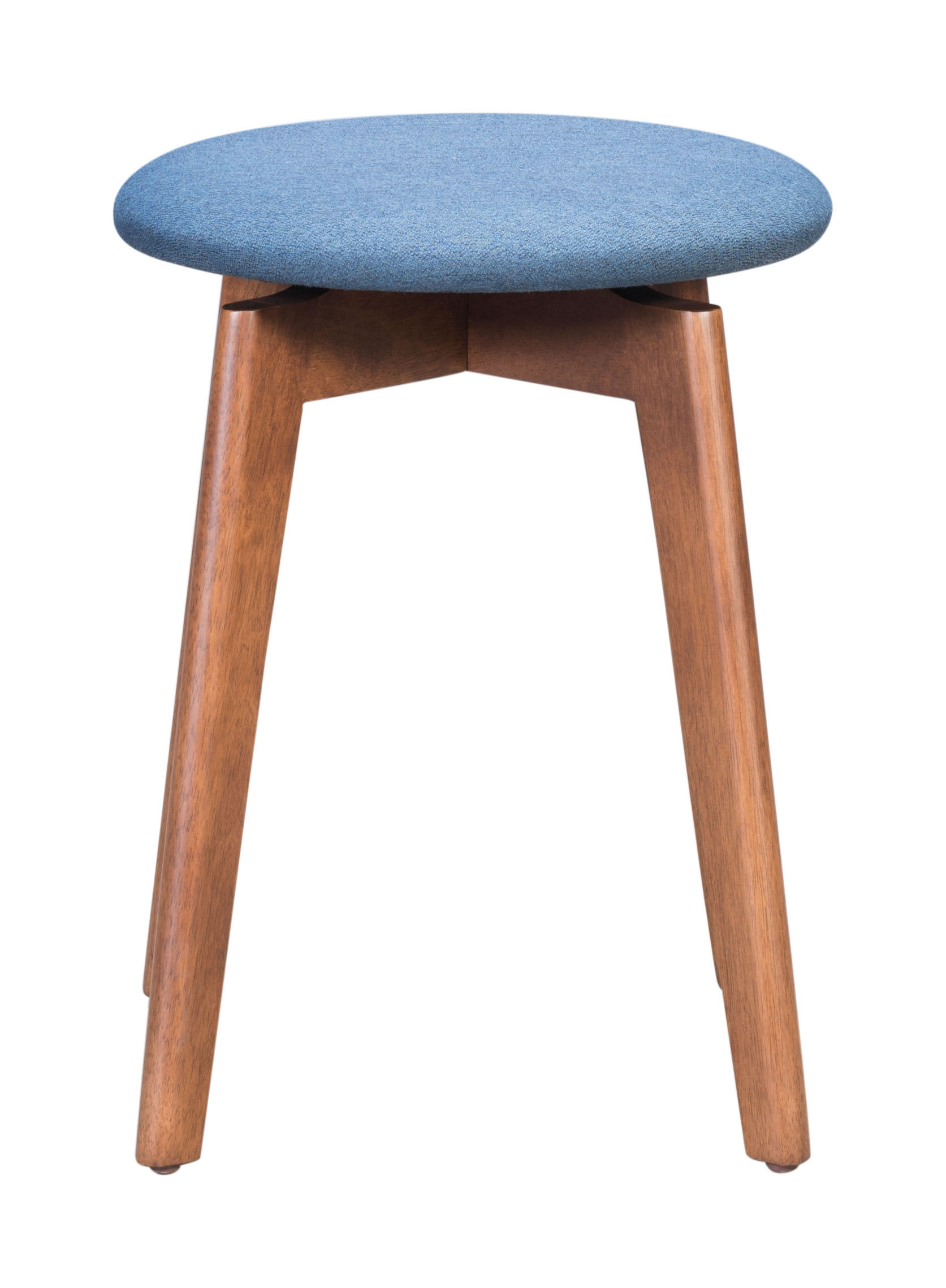 14.4" x 14.4" x 19.3" Walnut and Ink Blue Poly Linen MDF Rubber Wood Stool Set of 2
