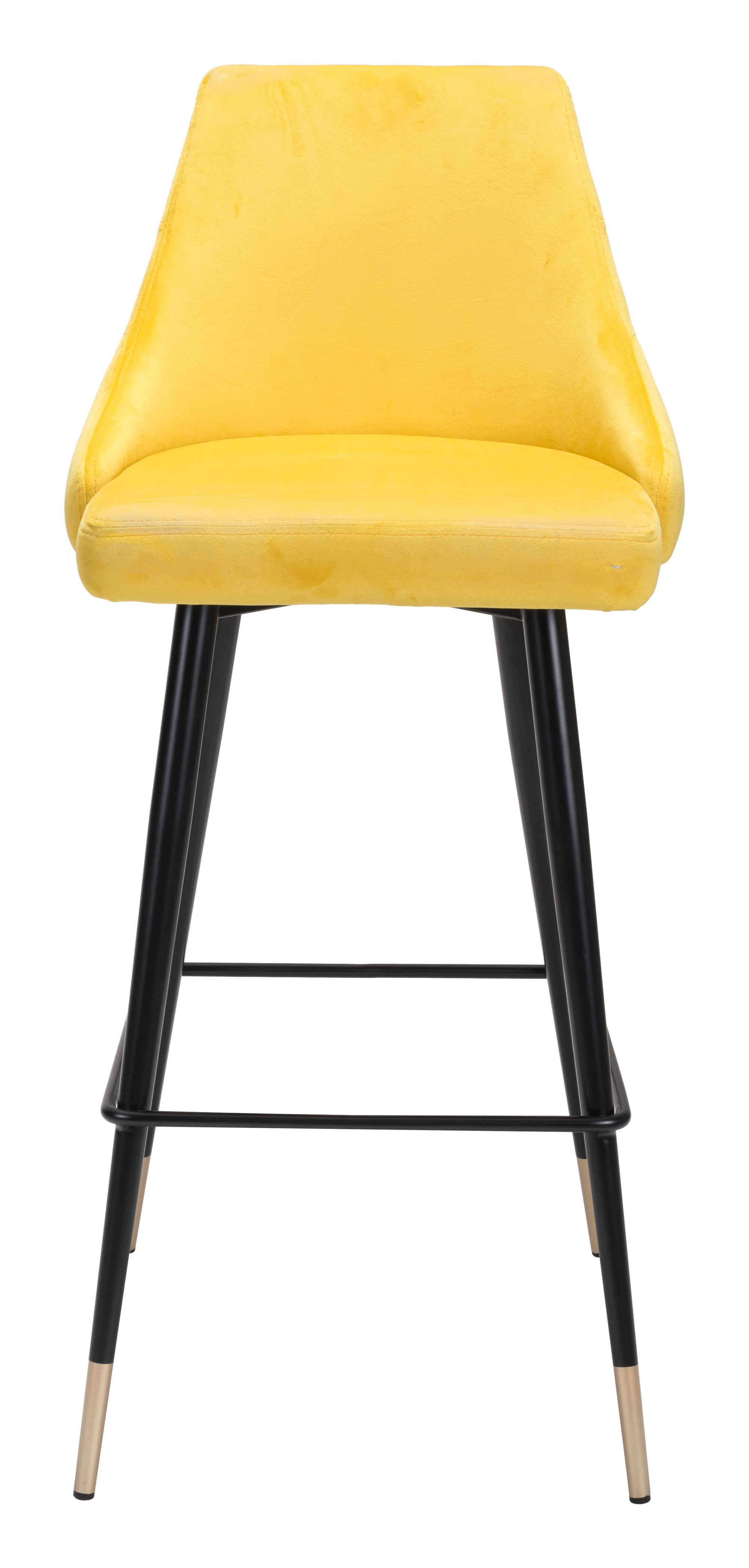 18.5" x 20.9" x 40.6" Yellow, Velvet, Stainless Steel, Bar Chair