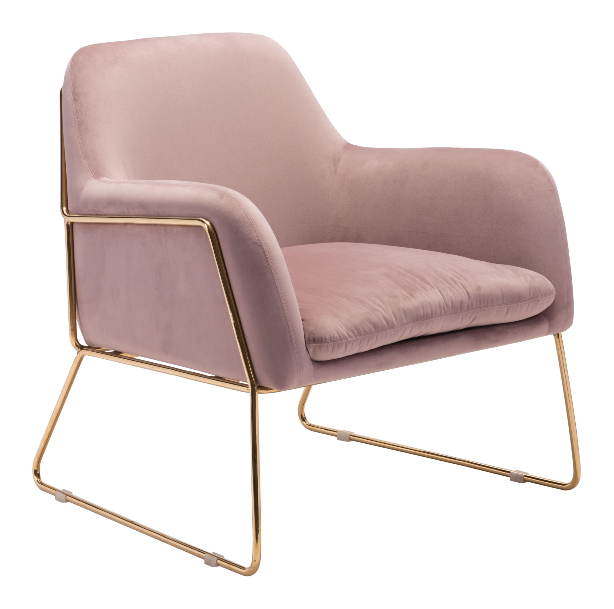 29.9" x 30.3" x 31.7" Pink Velvet Chromed Steel Arm Chair