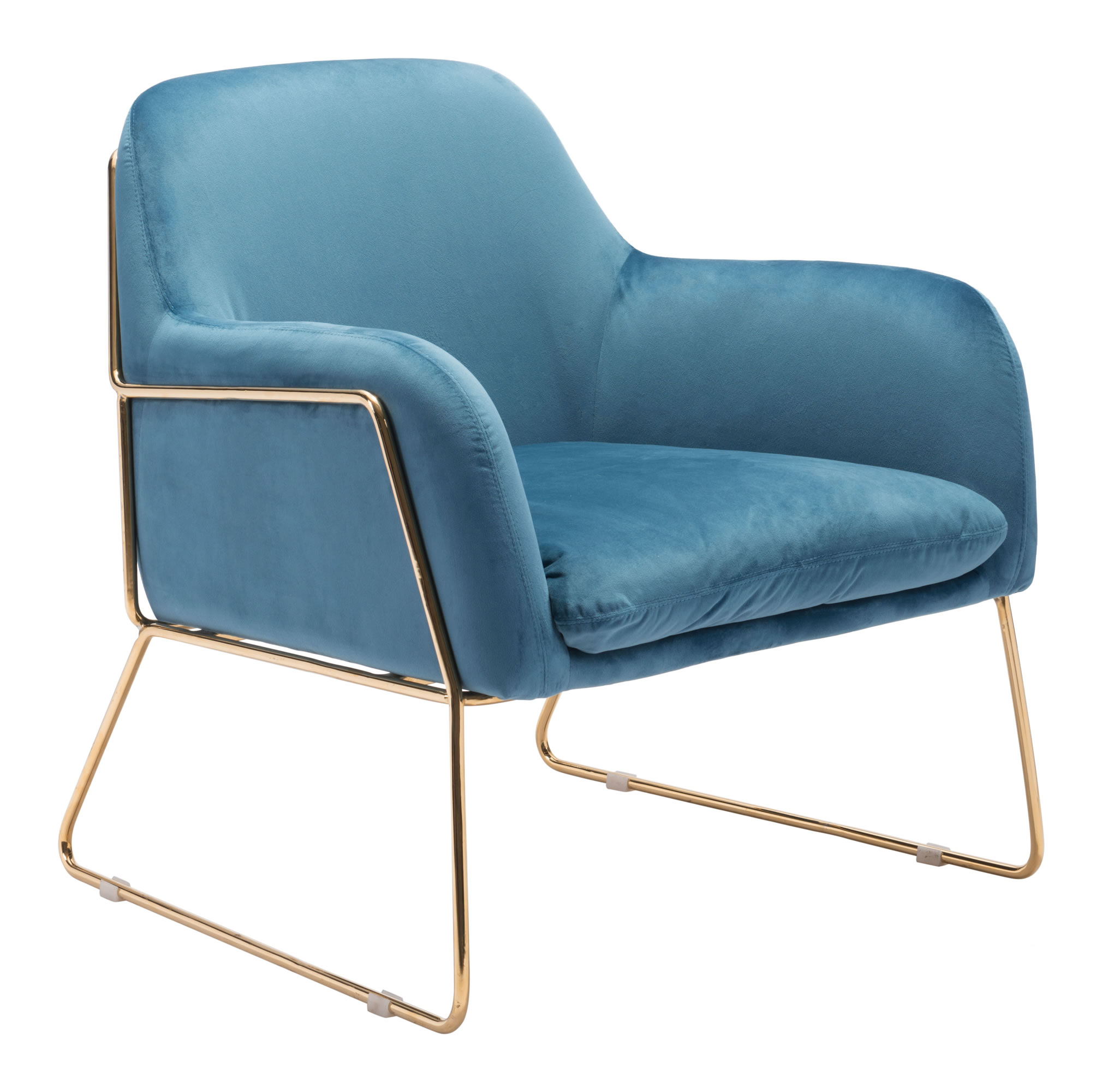 29.9" x 30.3" x 31.7" Blue Velvet Chromed Steel Arm Chair