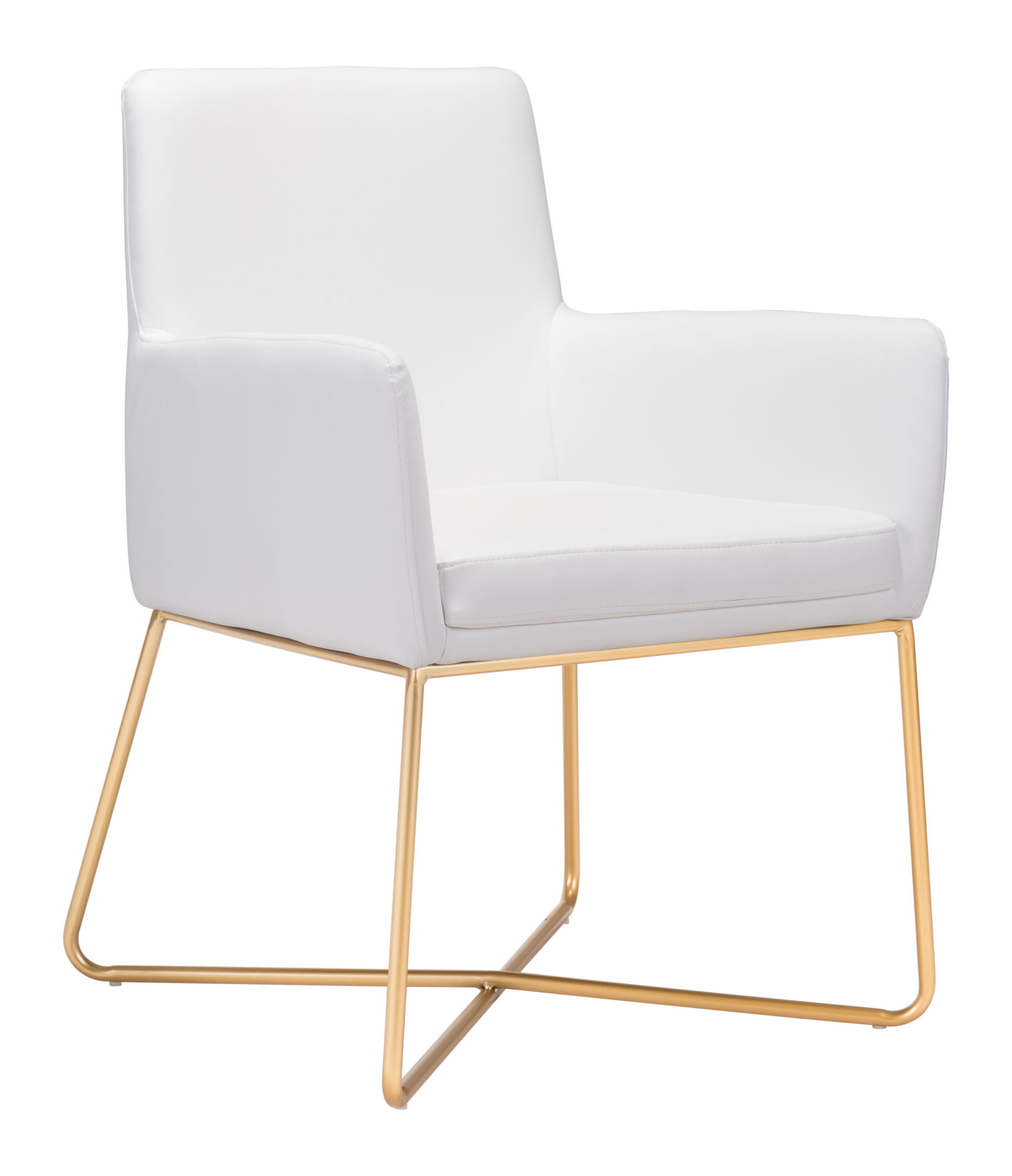 24.4" x 24.8" x 33.9" White, Leatherette, Painted Metal, Arm Chair