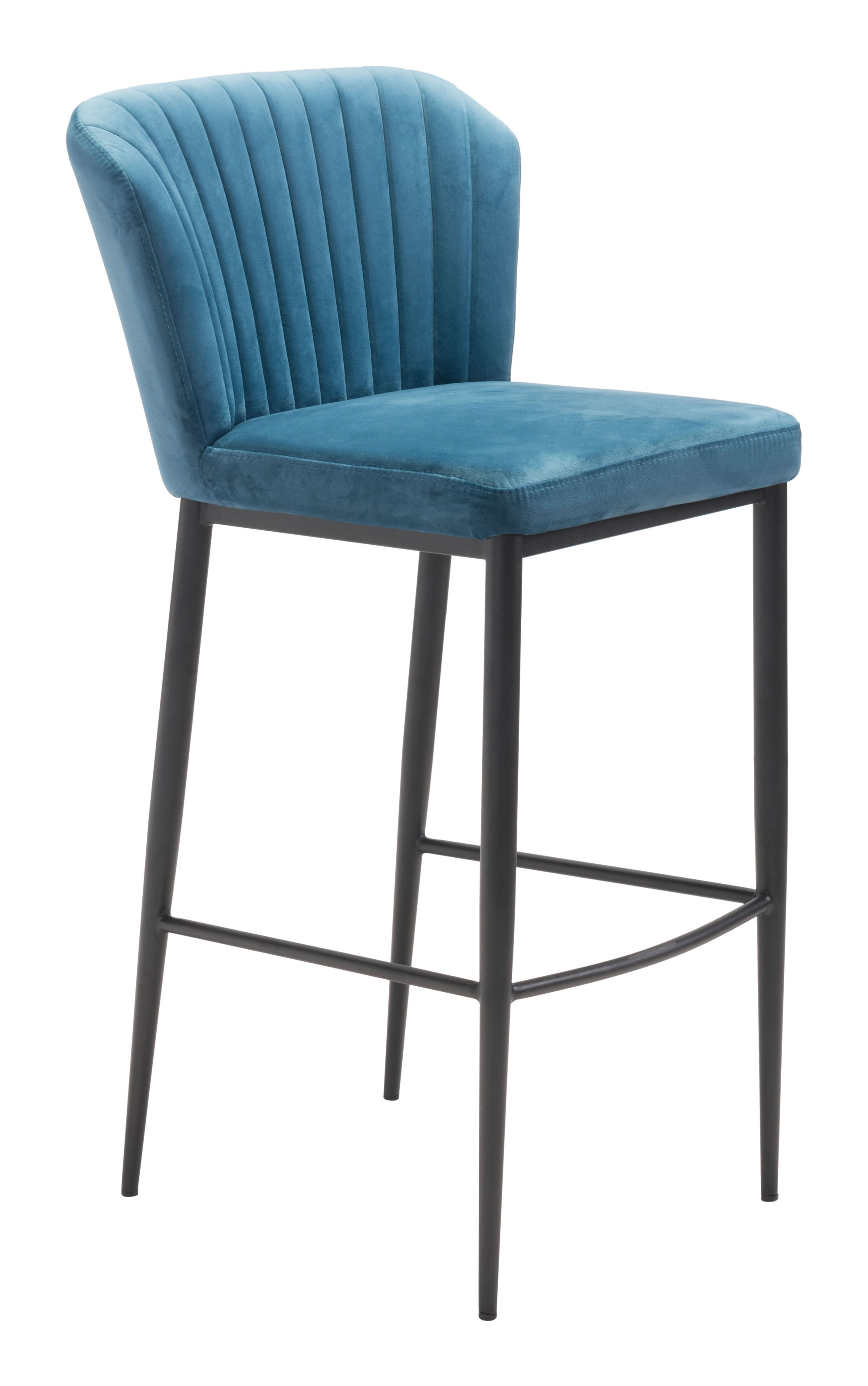20.9" x 21.9" x 41.3" Blue, Velvet, Stainless Steel, Bar Chair - Set of 2