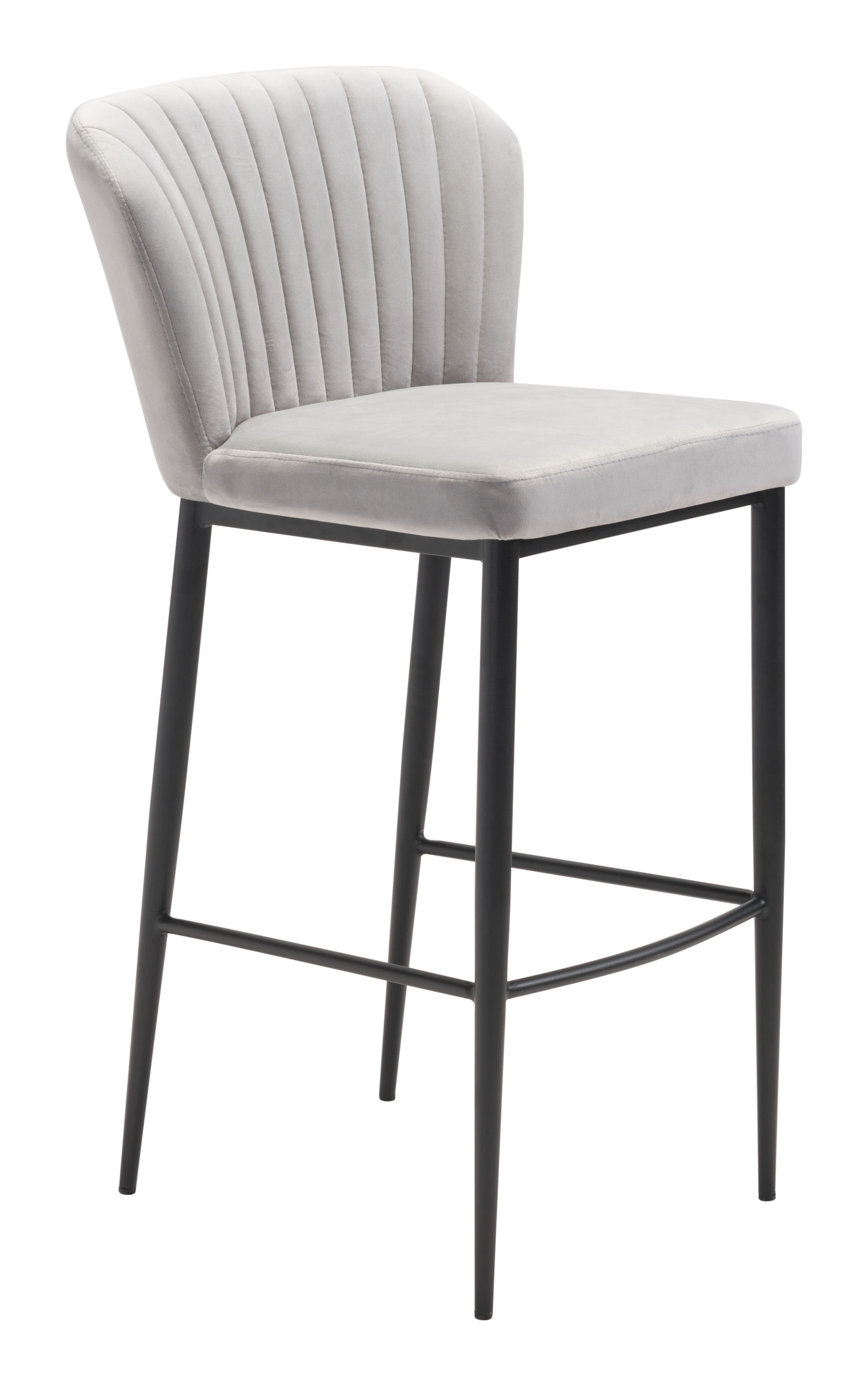 20.9" x 21.9" x 41.3" Gray, Velvet, Stainless Steel, Bar Chair - Set of 2