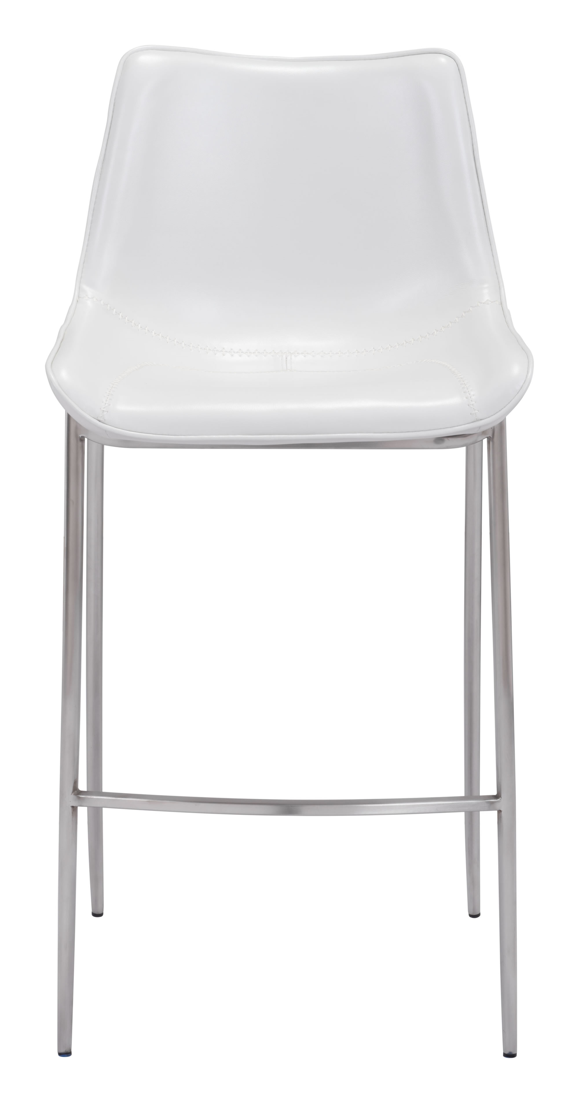 20.7" x 21.7" x 43.3" White, Leatherette, Brushed Stainless Steel, Bar Chair - Set of 2