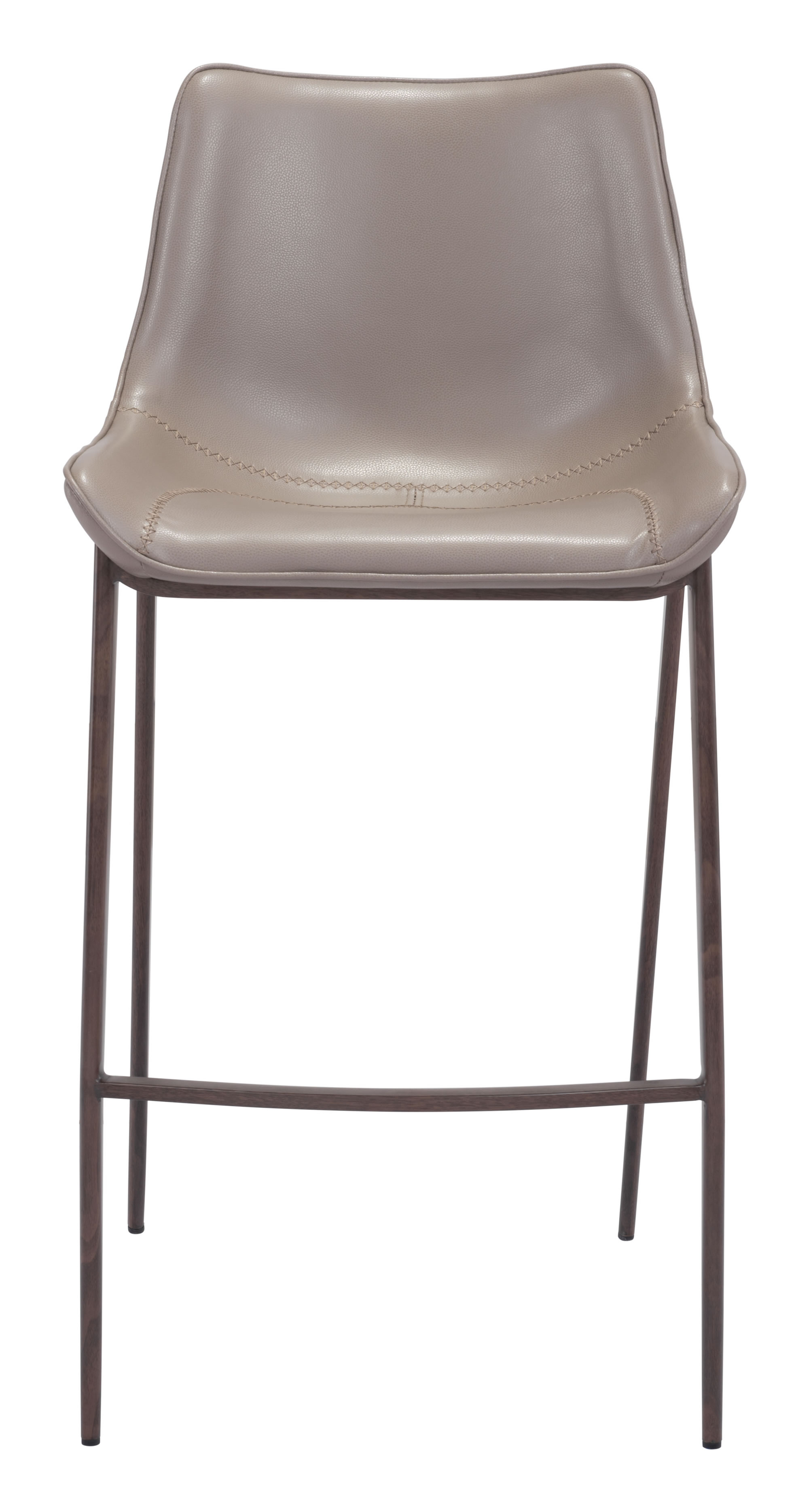 20.7" x 21.7" x 43.3" Gray & Walnut, Leatherette, Brushed Stainless Steel, Bar Chair - Set of 2