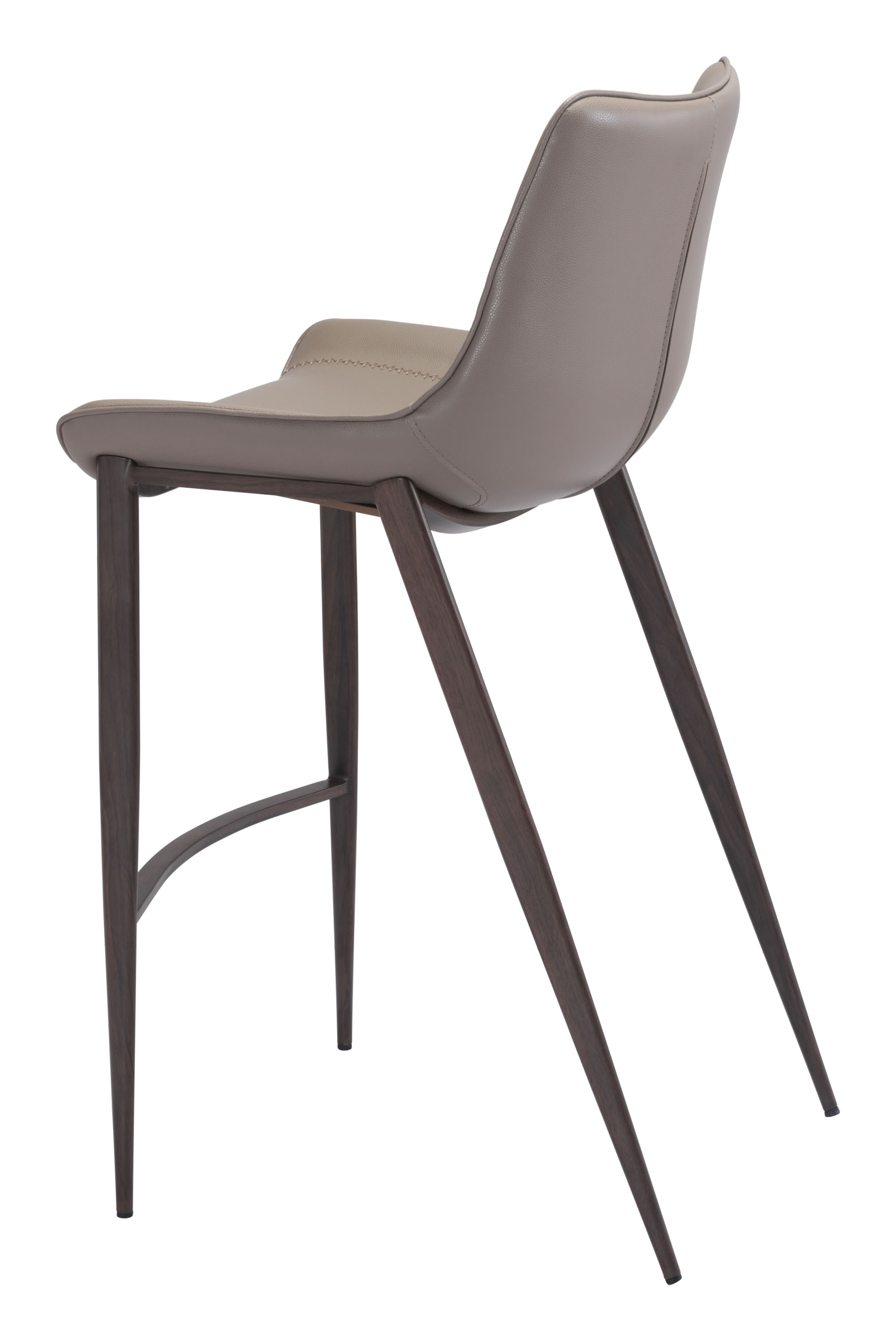 20.7" x 21.7" x 43.3" Gray & Walnut, Leatherette, Brushed Stainless Steel, Bar Chair - Set of 2