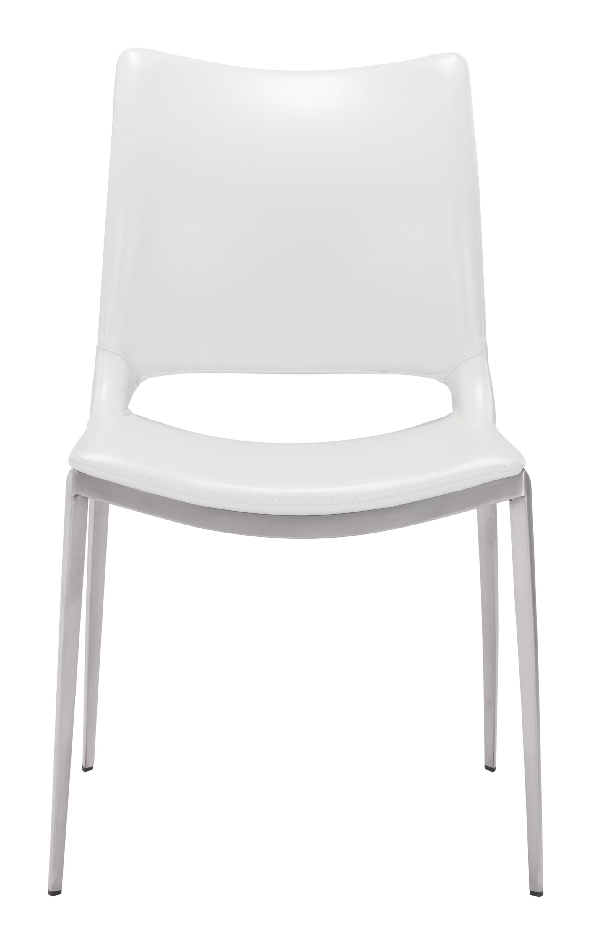Stich Design White Faux Leather and Walnut Side or Dining Chairs Set of 2