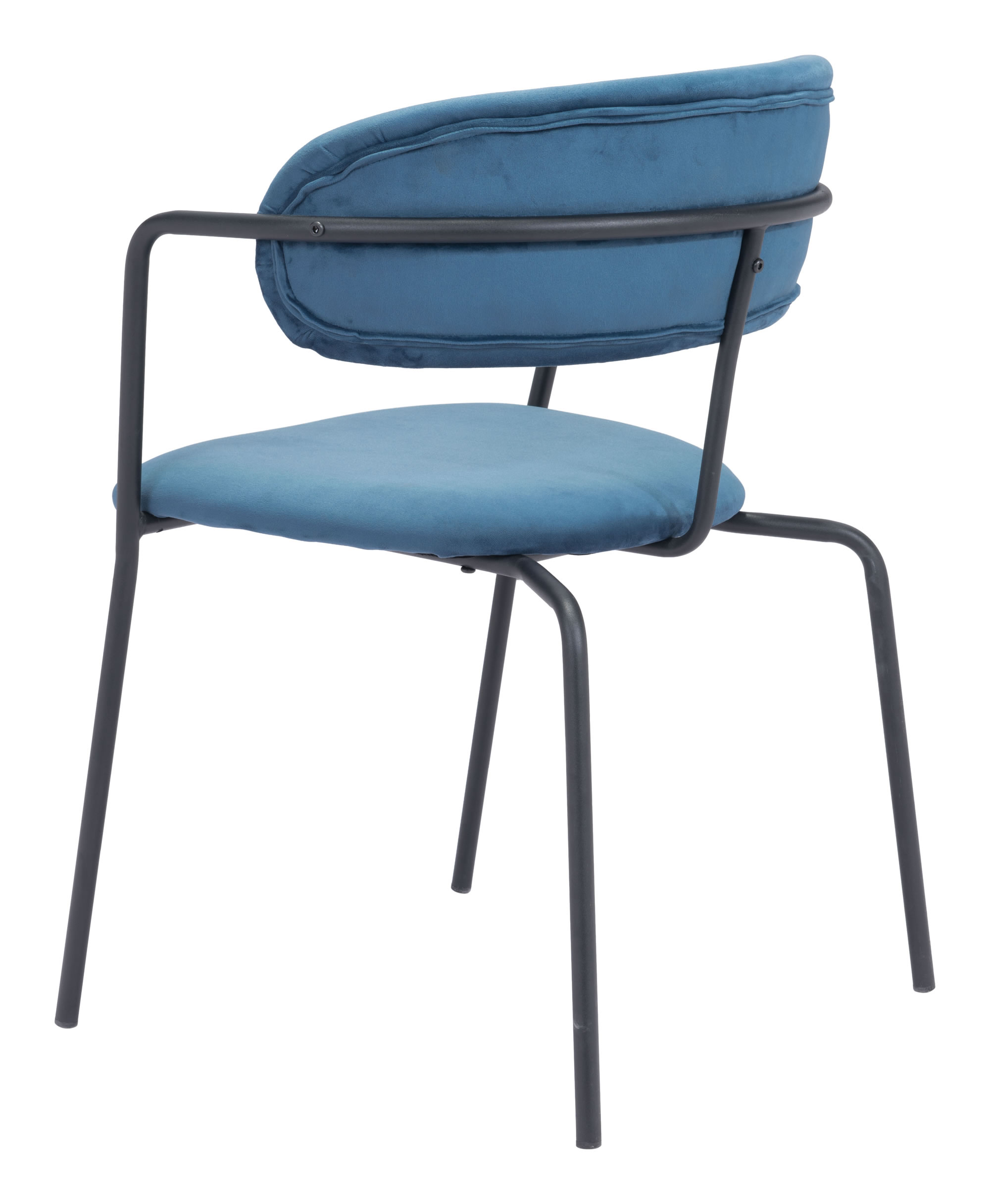22.8" x 22.8" x 31.1" Blue & Black, Velvet, Steel & Plywood, Chair - Set of 2