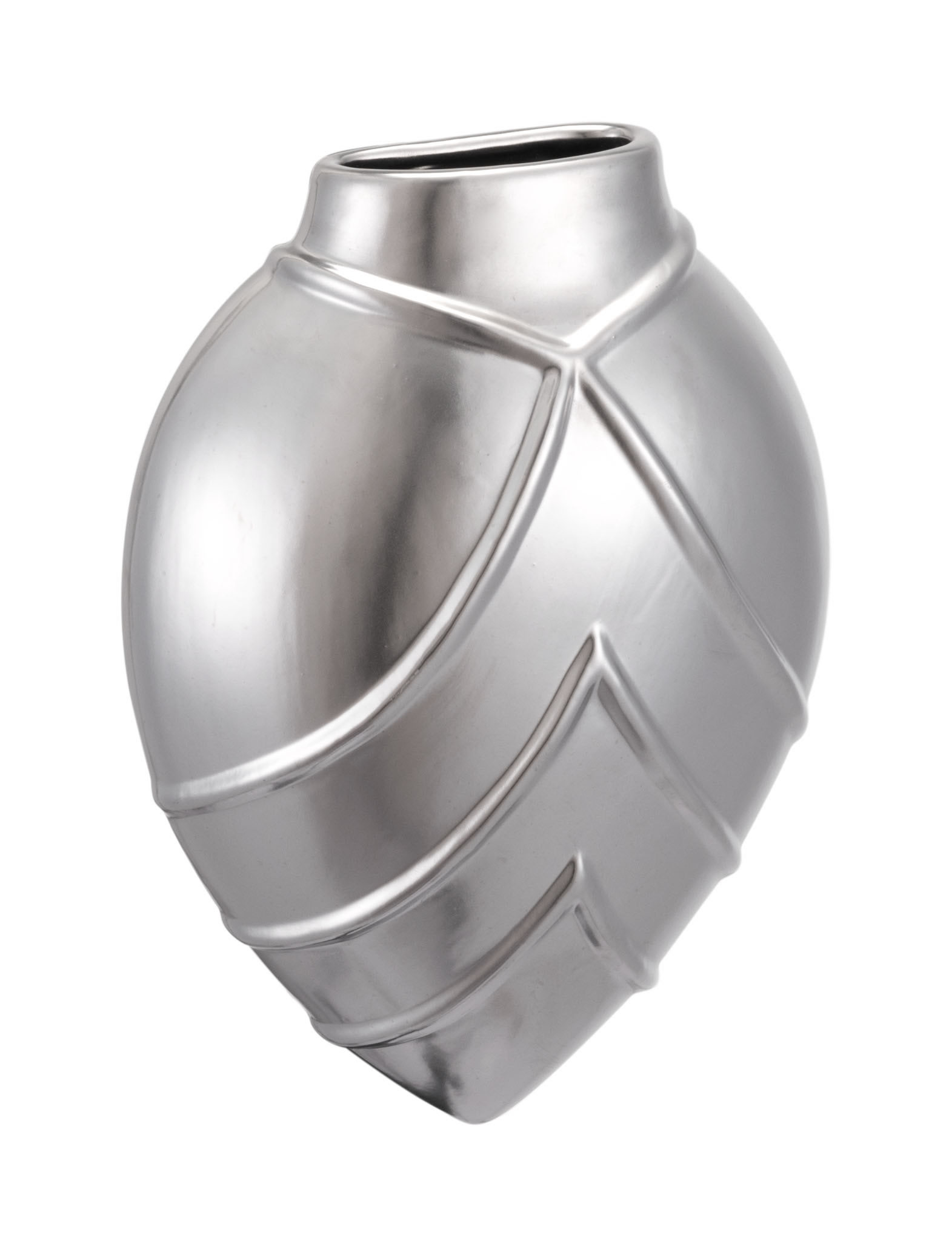 2.8" x 6.1" x 8.1" Matte Silver, Stoneware, Rayas Wall Vase