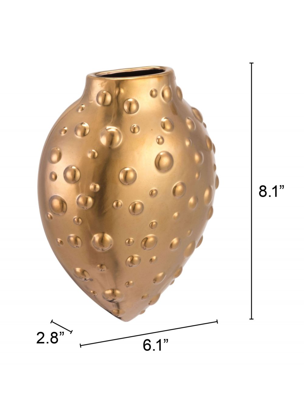 2.8" x 6.1" x 8.1" Matte Gold, Stoneware, Puntos Wall Vase