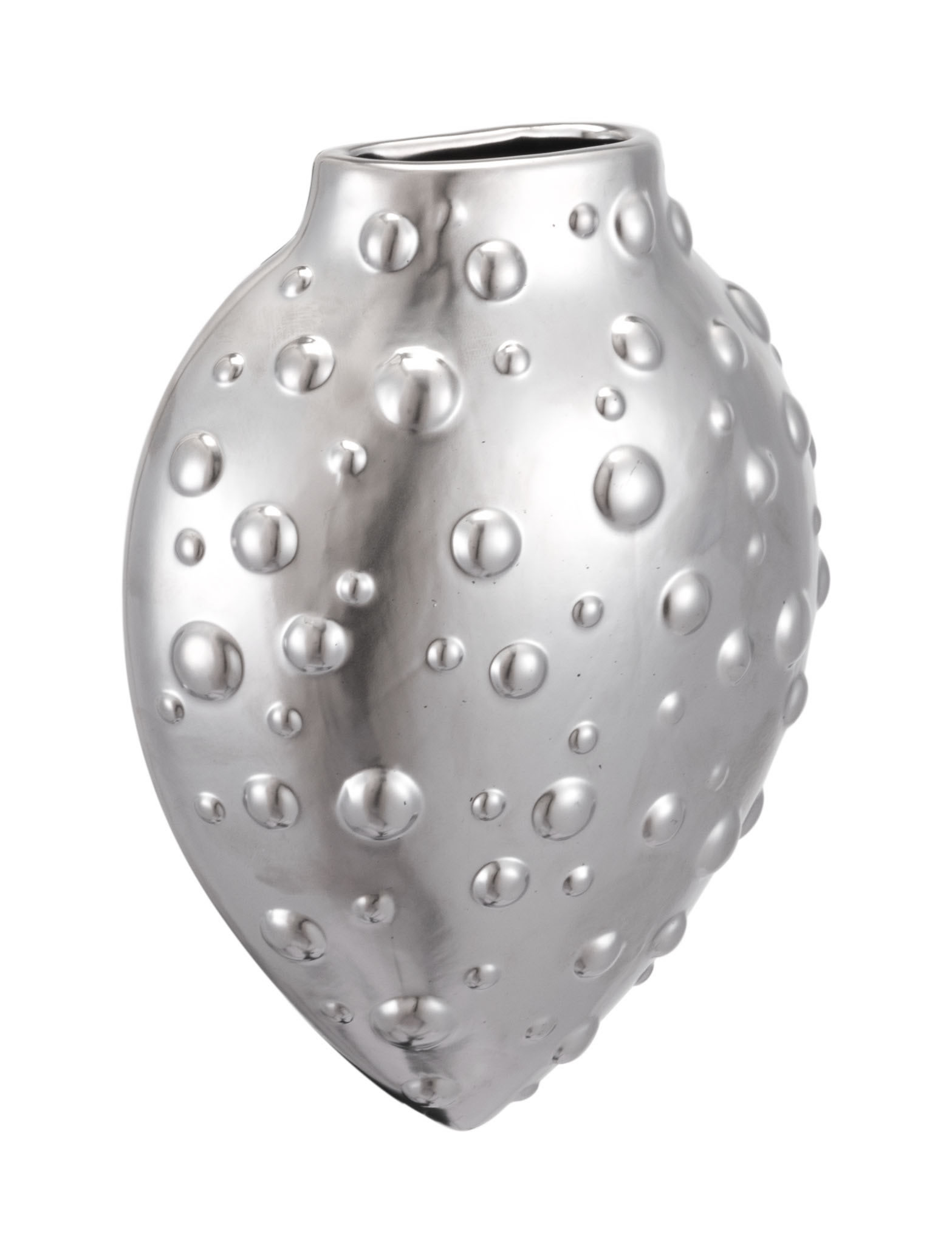 2.8" x 6.1" x 8.1" Matte Silver, Stoneware, Puntos Wall Vase