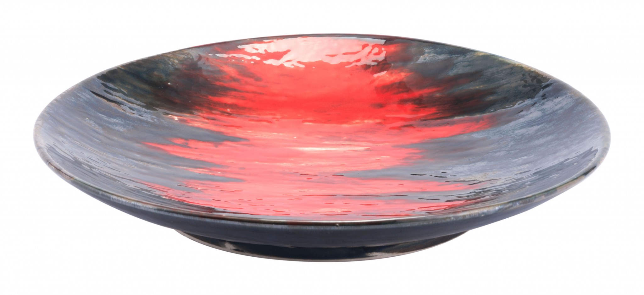 14.6" x 14.6" x 2.4" Black & Red, Ceramic, Plate