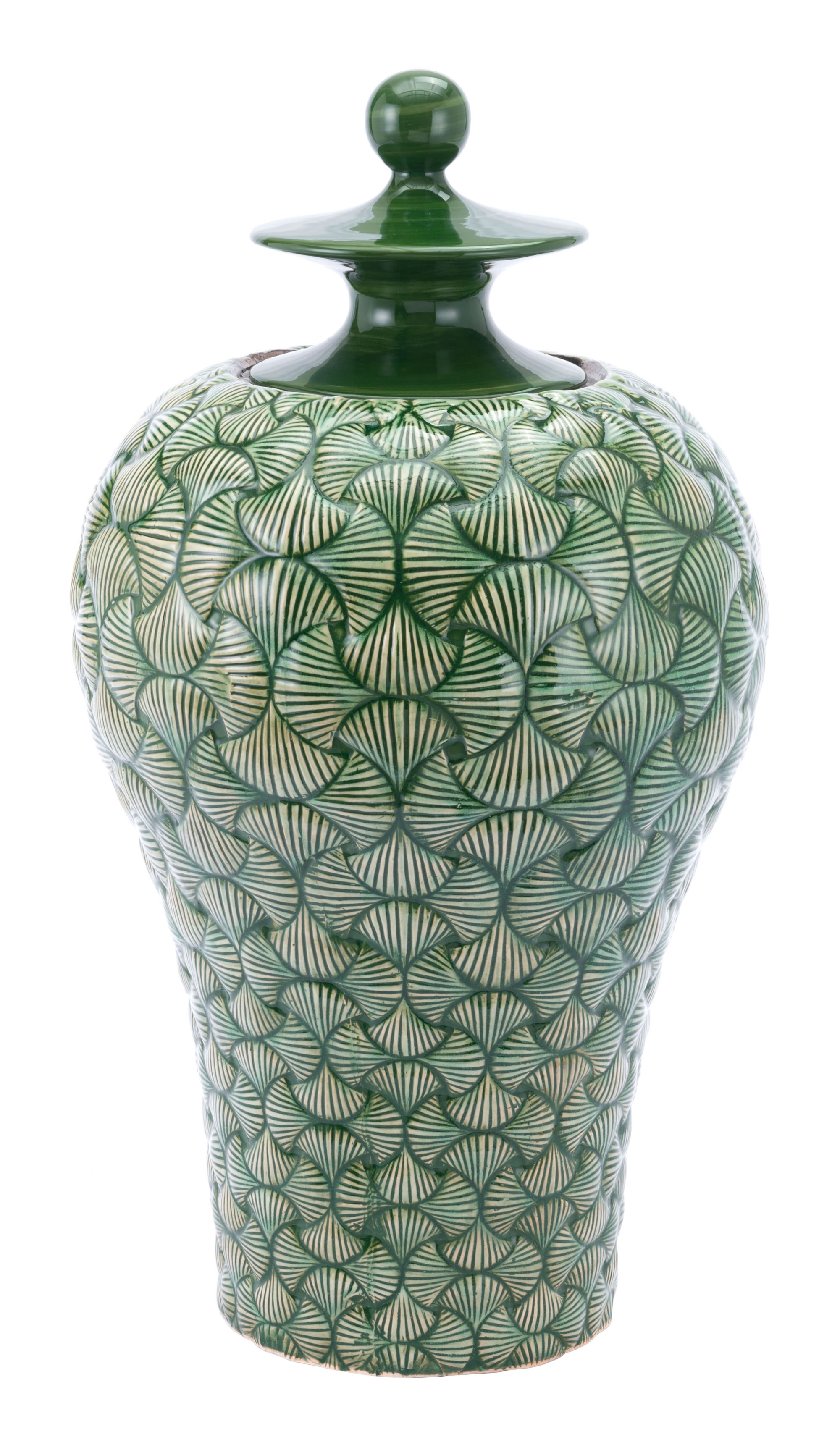 16.9" x 16.9" x 30.7" Green, Ceramic, Large Temple Jar