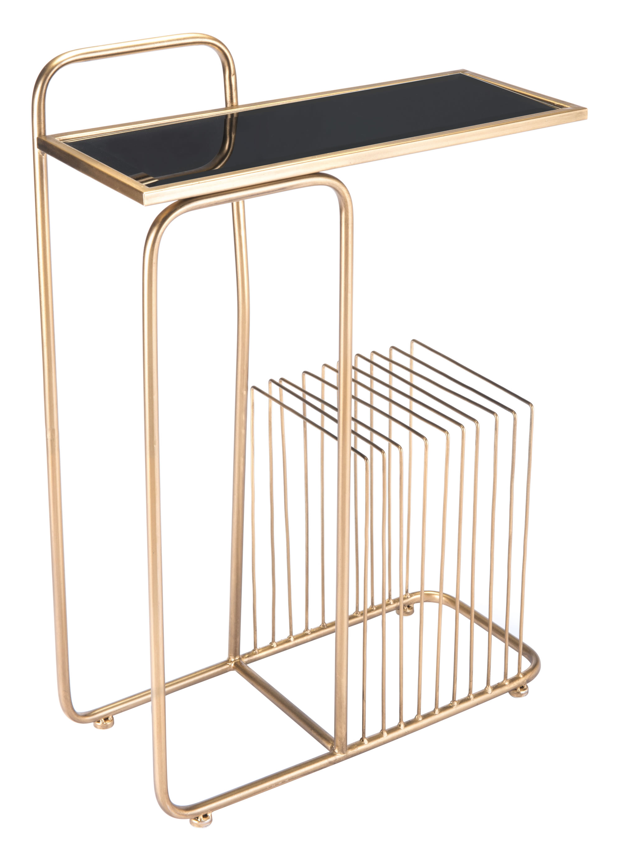 19.7" x 8.5" x 28.3" Gold, Steel, Mirror, Side Table