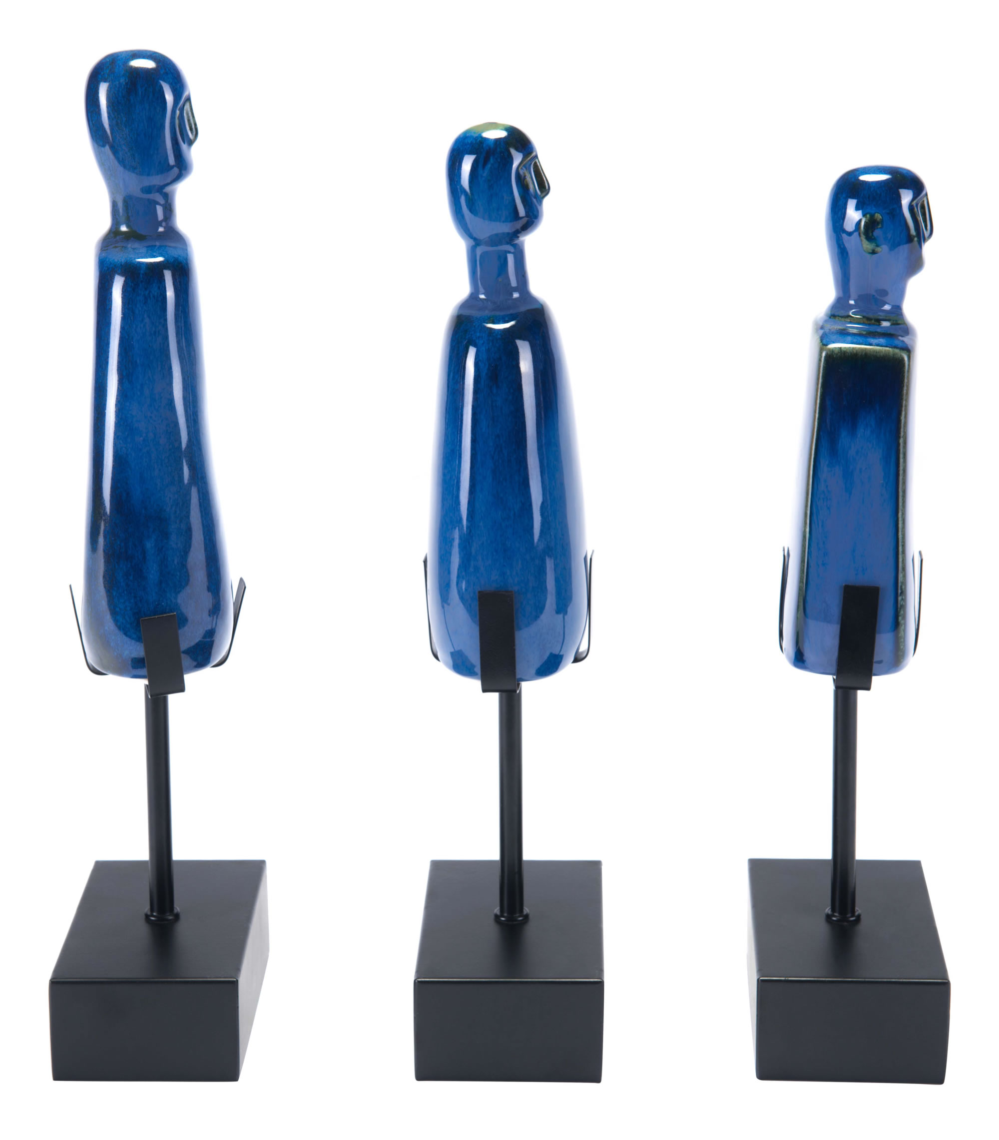 4.7" x 2.8" x 14.8" Blue, Ceramic & Steel, Figurines - Set of 3