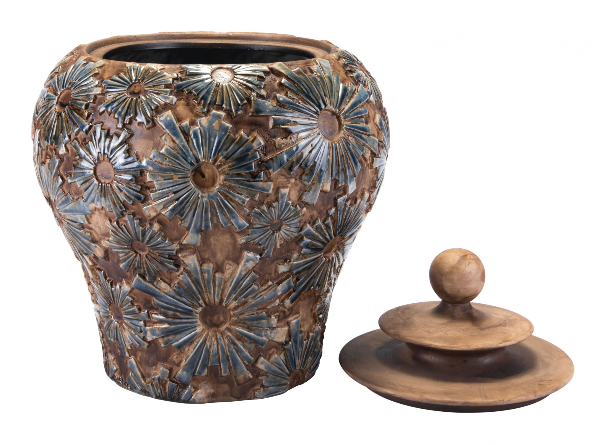 16.3" x 16.3" x 19.3" Brown, Ceramic, Small Temple Jar