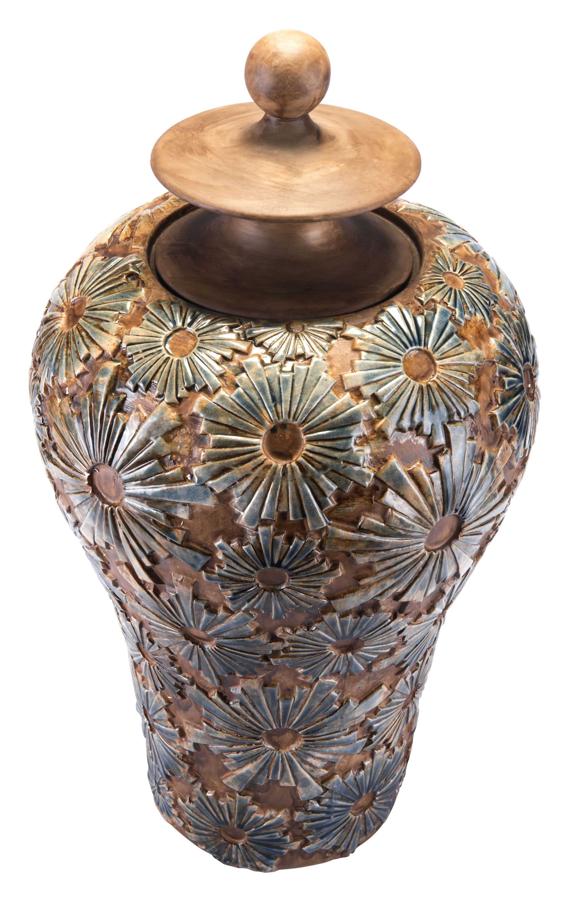 16.3" x 16.3" x 29.7" Brown, Ceramic, Large Temple Jar