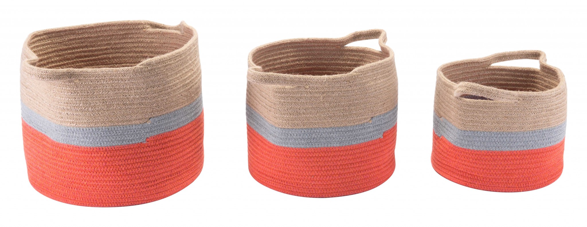 10.2" x 10.2" x 8.7" Multicolor, Jute, Baskets With Handles - Set of 3
