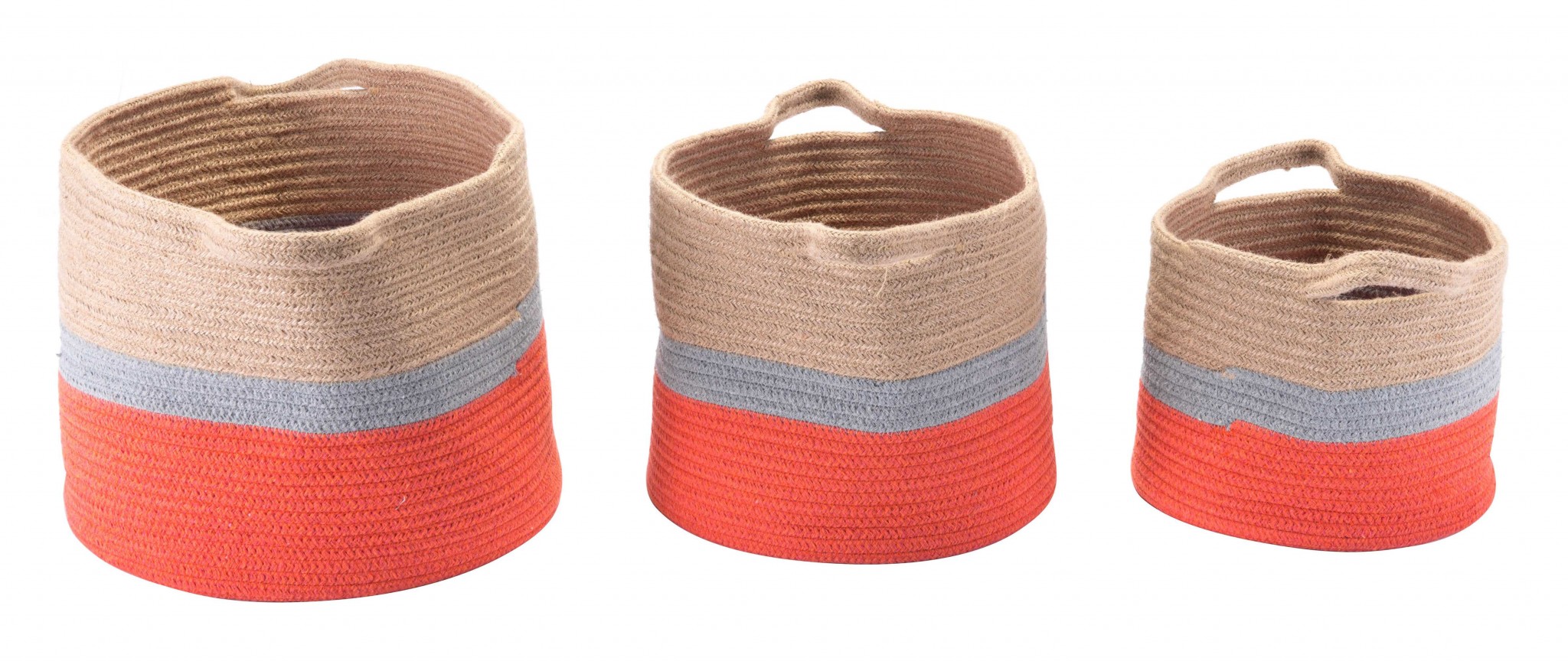 10.2" x 10.2" x 8.7" Multicolor, Jute, Baskets With Handles - Set of 3