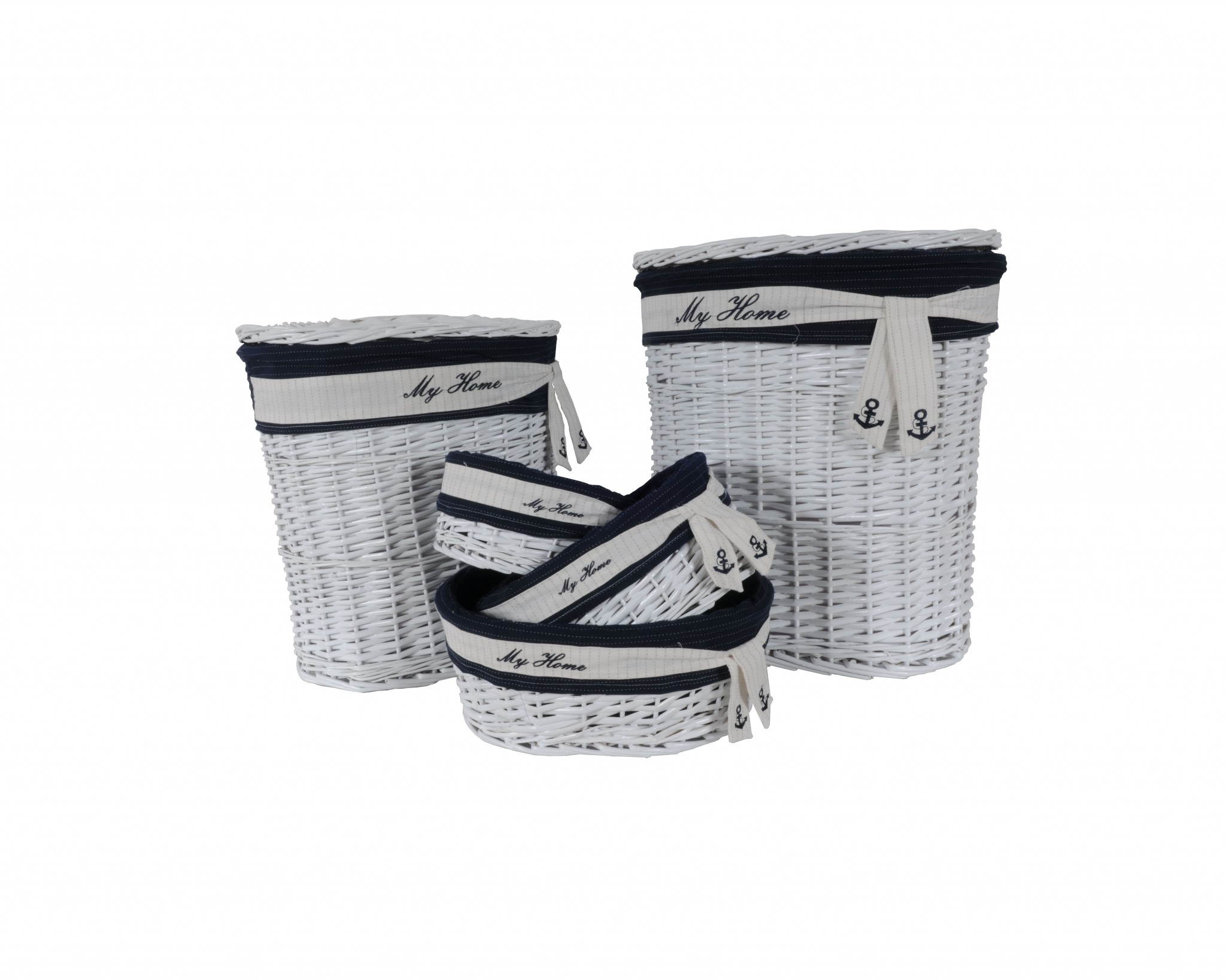 14.5" x 20" x 23" WhiteBlueOvalWillow Basket Set of 5