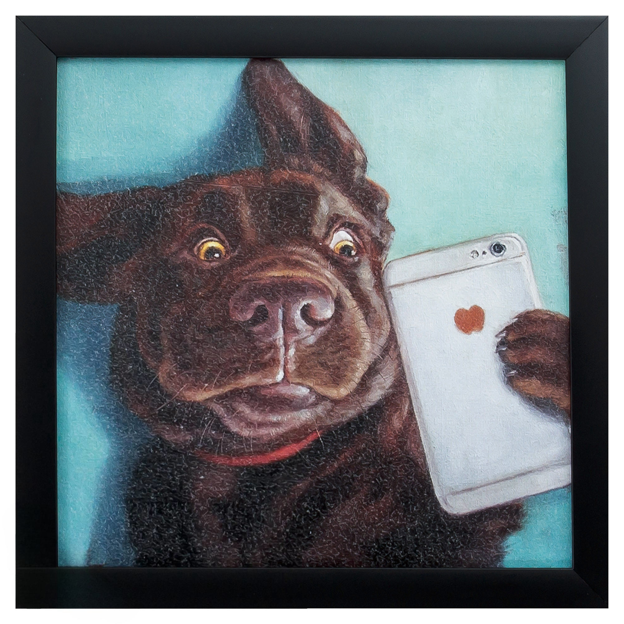 11" X 11" Black Frame Dog Selfie